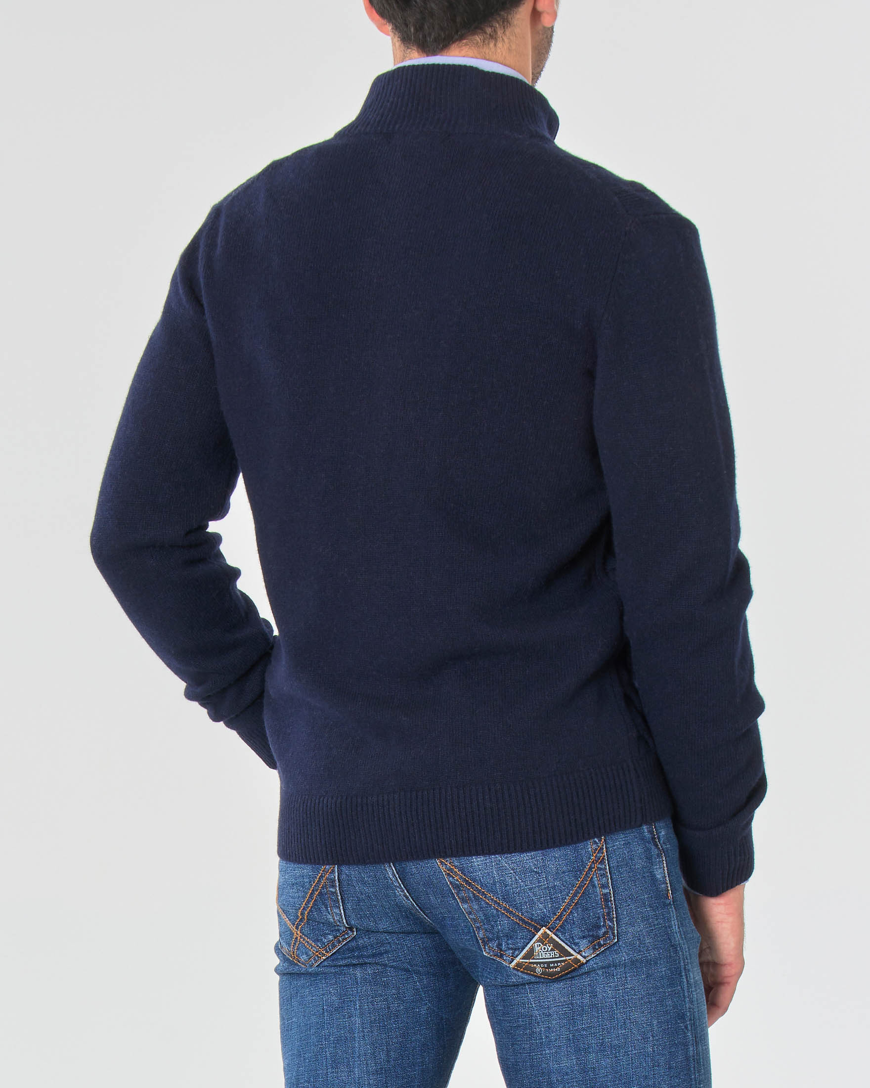 Maglia bluin misto lana e cachemire con pannello frontale a trecce e chiusura zip
