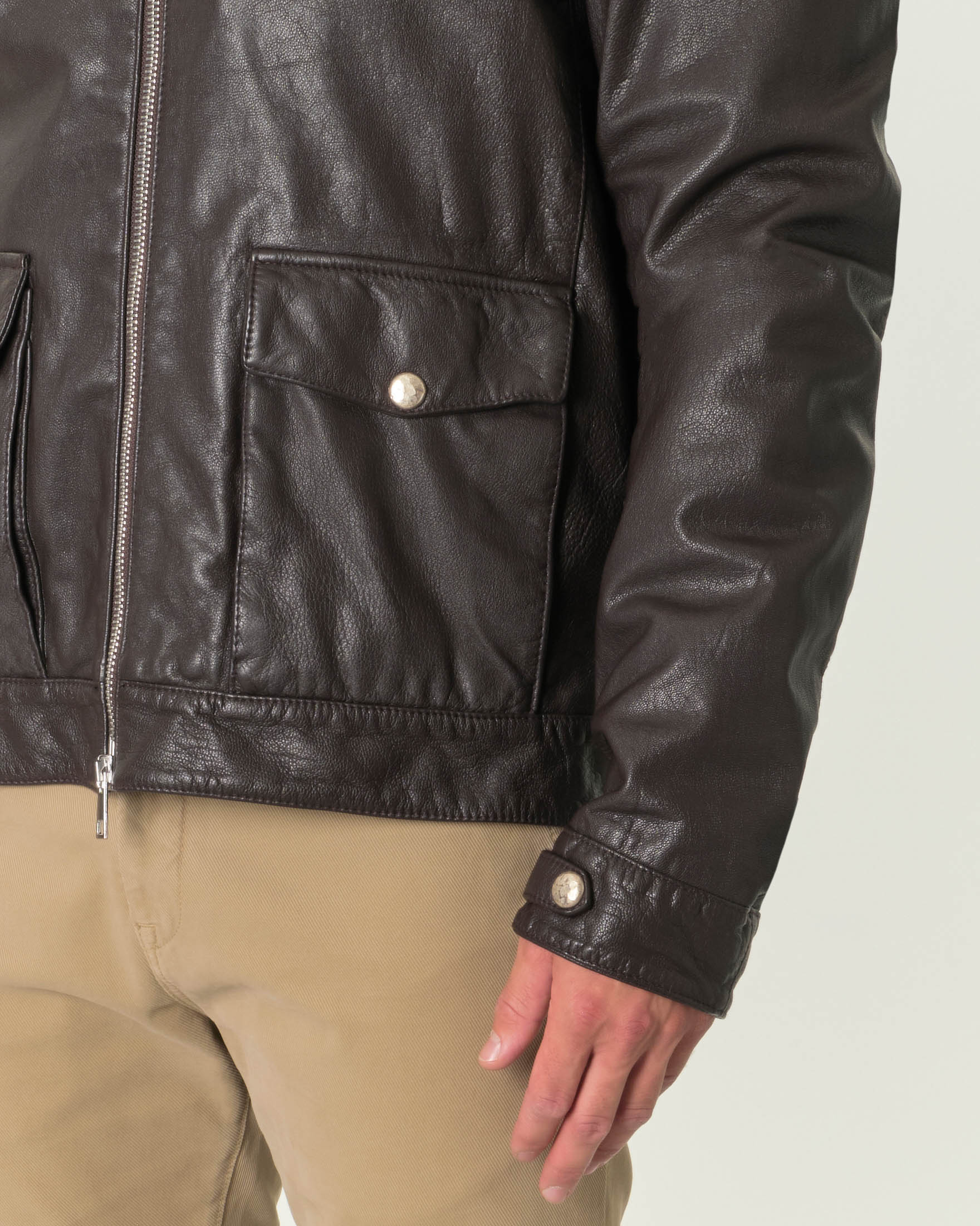 Giacca in pelle color testa di moro con fodera in lana image