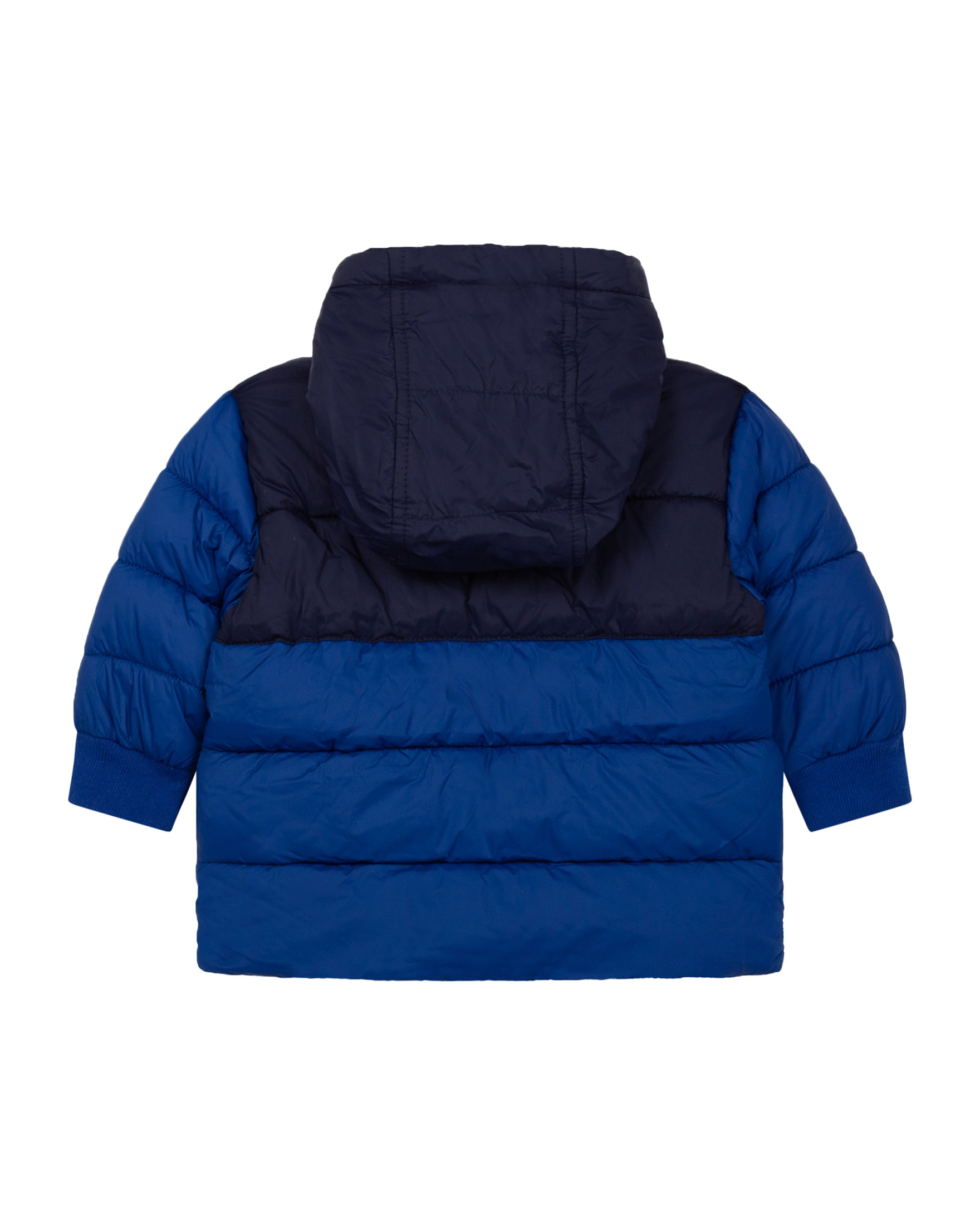 Piumino blu royal e blu con cappuccio e profilo grigio sulle tasche 6-18 mesi image