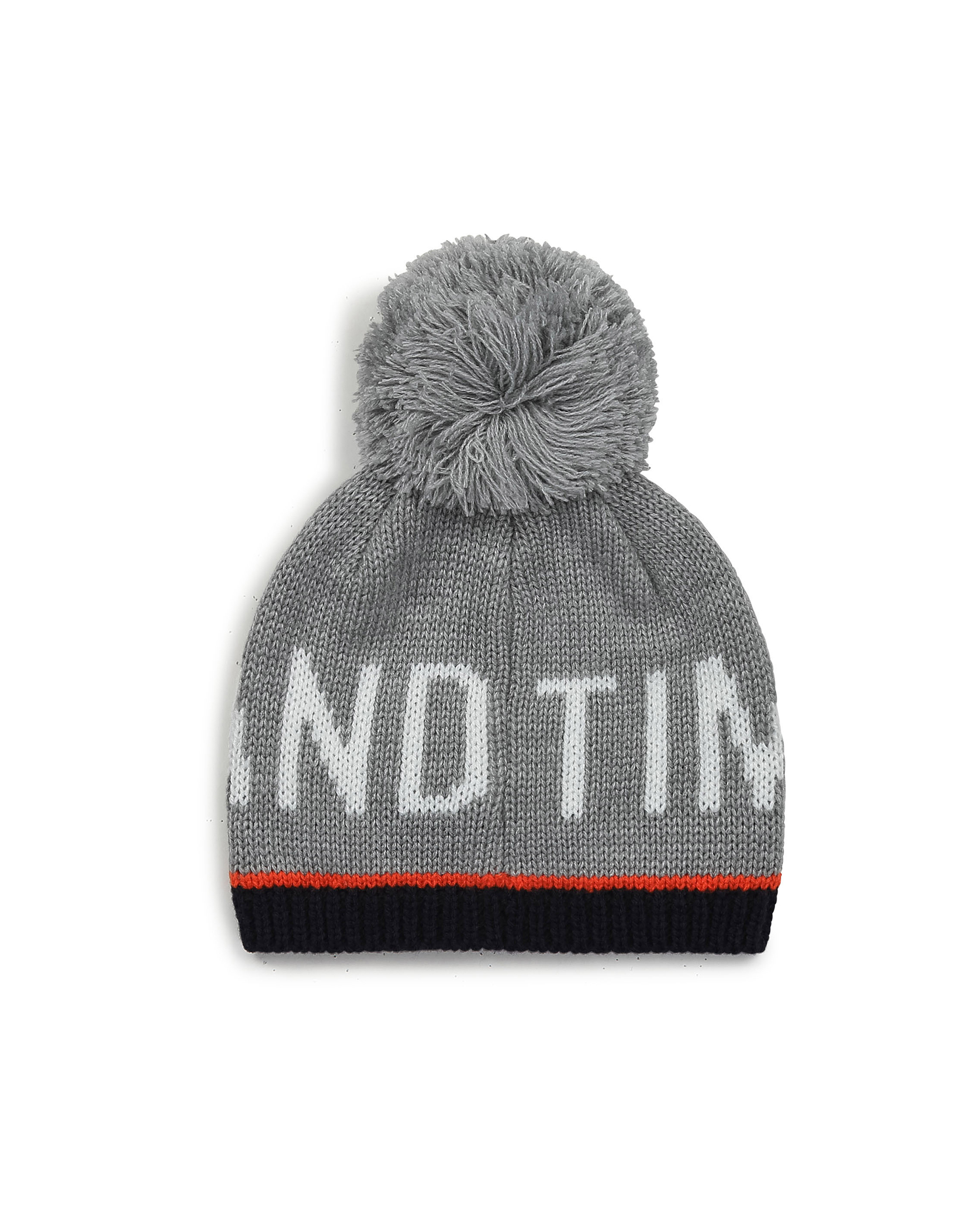 Berretto grigio con logo bianco e bordino blu e arancio con pompon 46-50 image