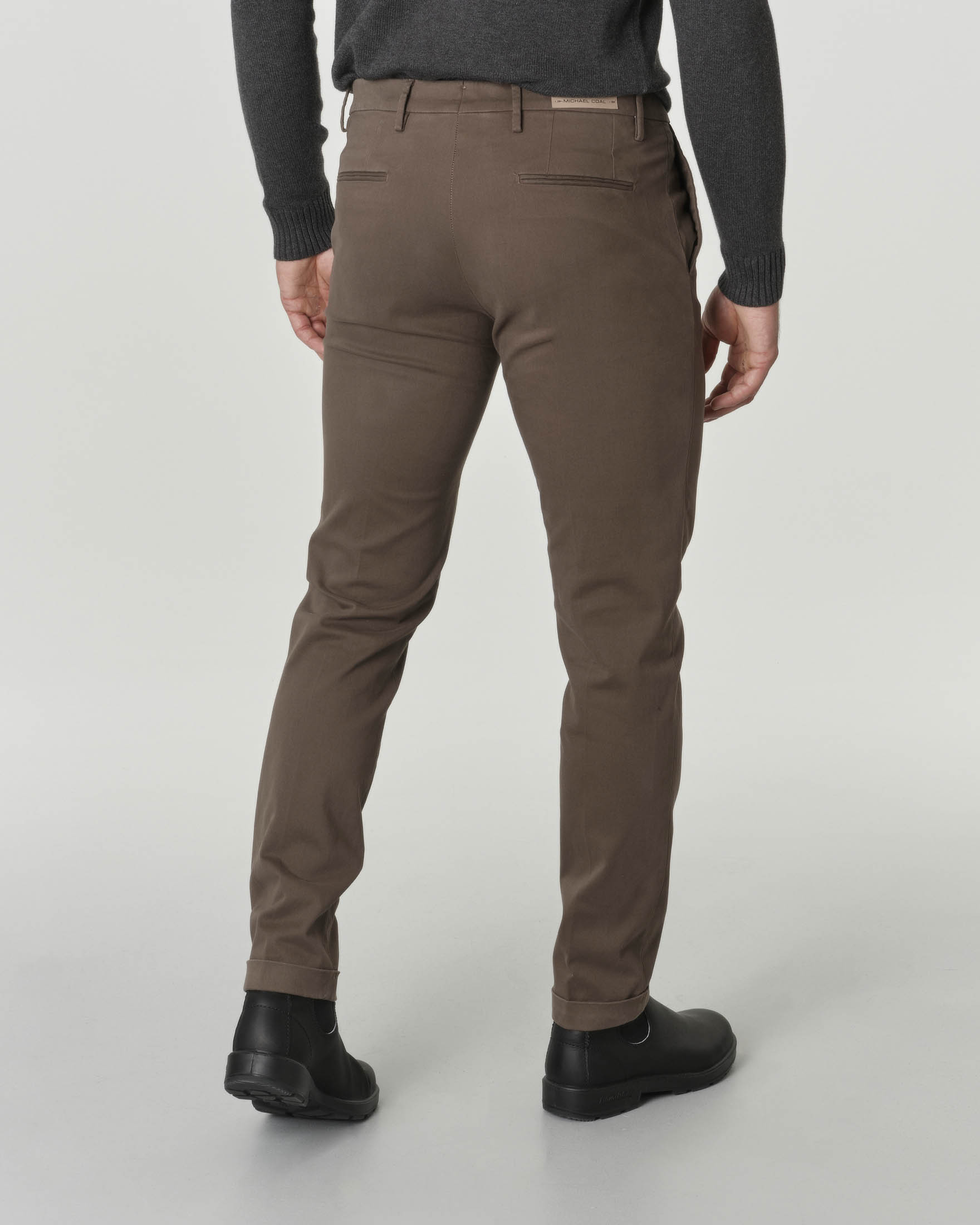Pantalone chino verde militare in gabardina di cotone stretch con