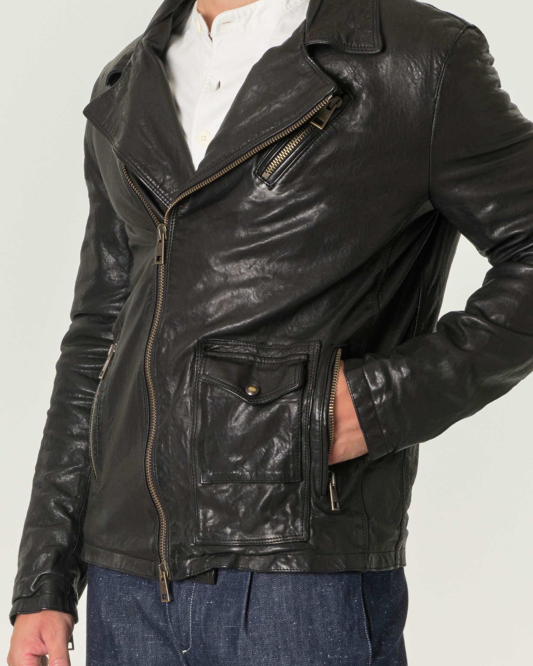 Chiodo nero in pelle con fodera in lana image