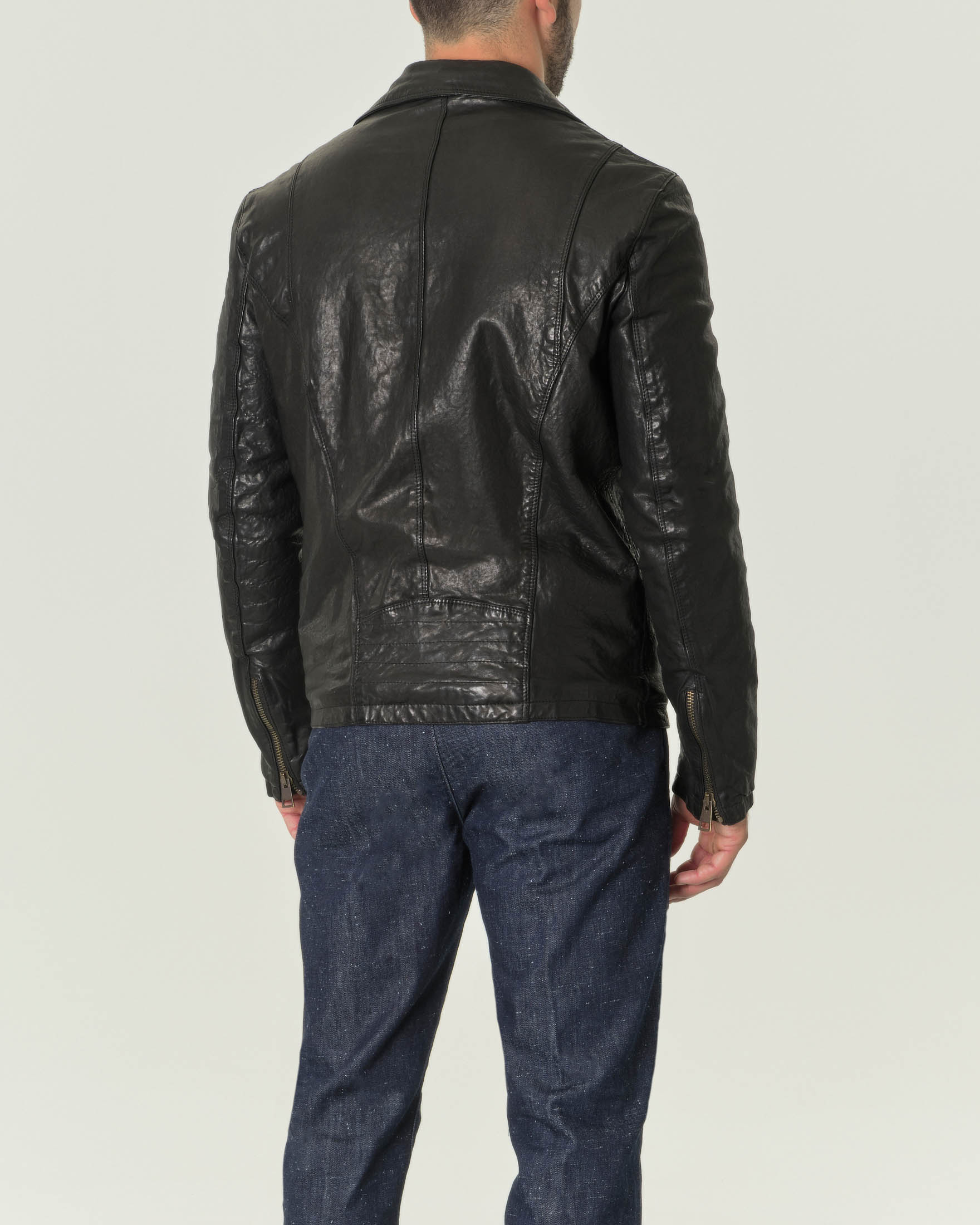 Chiodo nero in pelle con fodera in lana