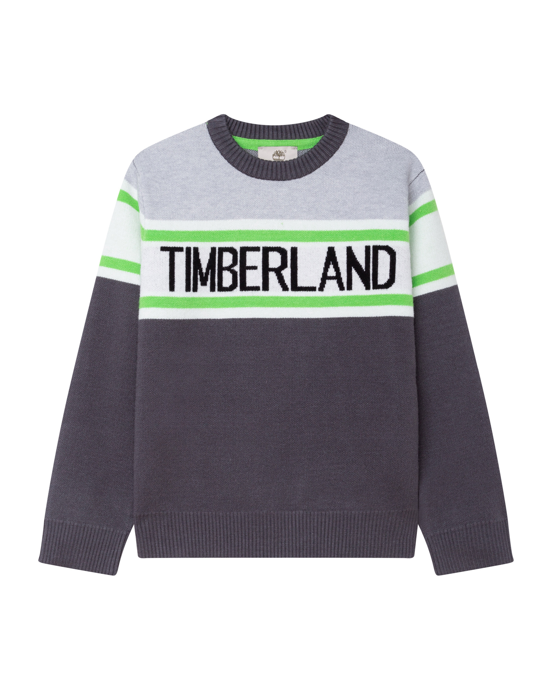 Maglia girocollo grigia con fascia bianca e verde e logo jacquard 14-16 anni