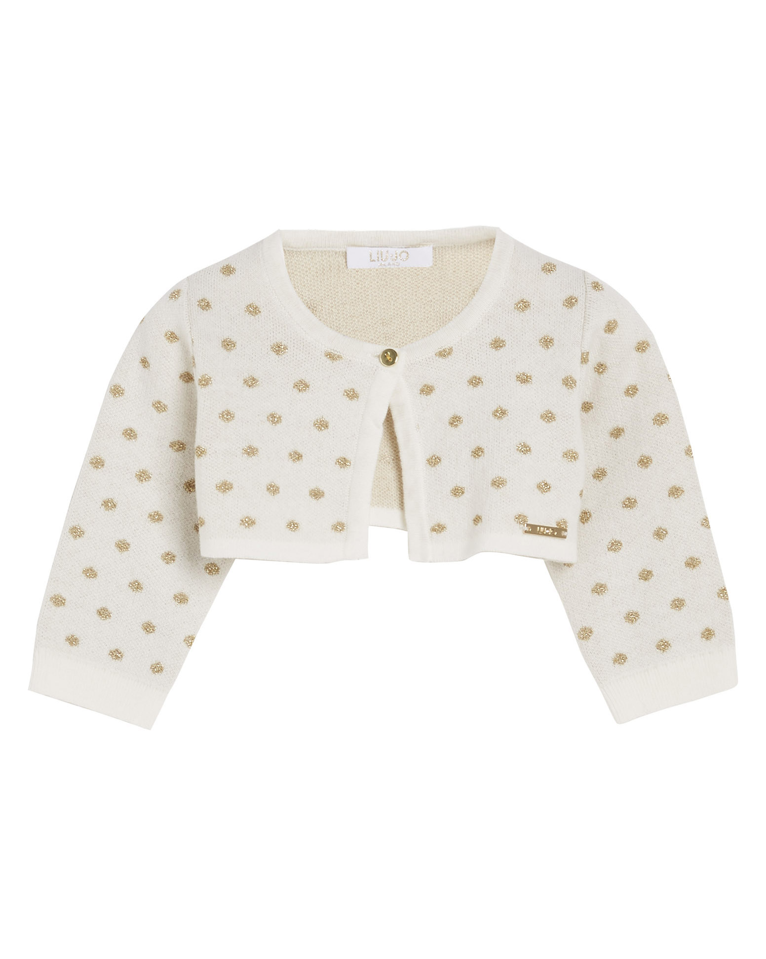 Bolero avorio in maglia di cotone a pois oro in lurex 6-48 mesi