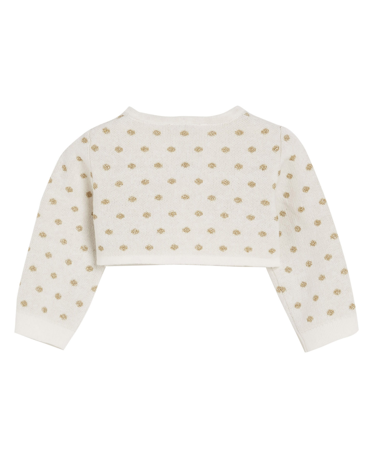 Bolero avorio in maglia di cotone a pois oro in lurex 6-48 mesi