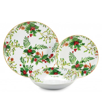 Posto Tavola in Fine Porcellana Redberry Piatto Piano d.27 + Piatto Fondo d.20,5 + Piatto Frutta d.21 Fade