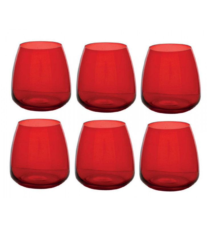 Bicchiere Tumbler in Cristallo per Acqua Set 6 Pz. ml.400 Rosso Fade