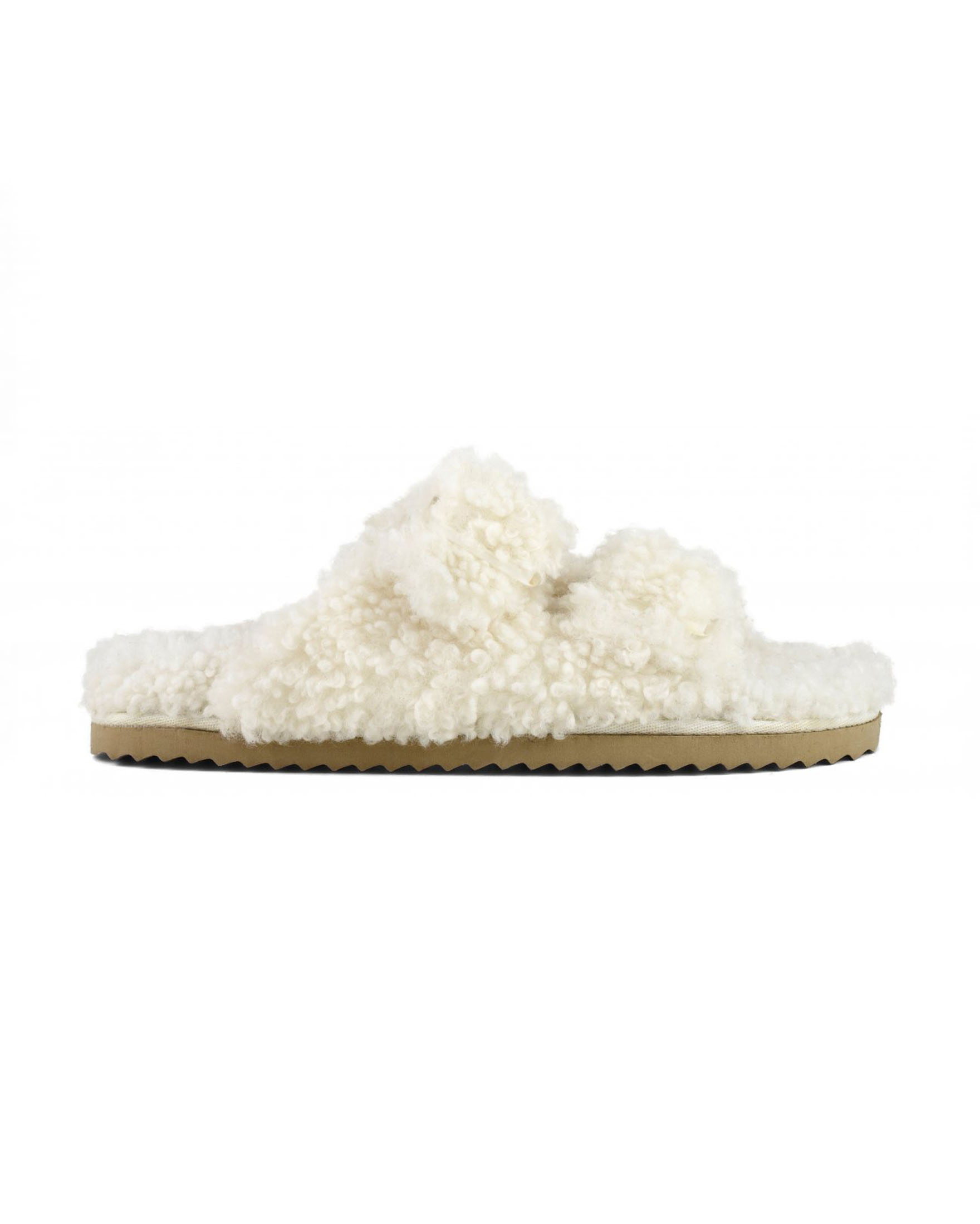 Slippers bianche in ecopelliccia effetto shearling con doppia fascetta e fibbie trasparenti