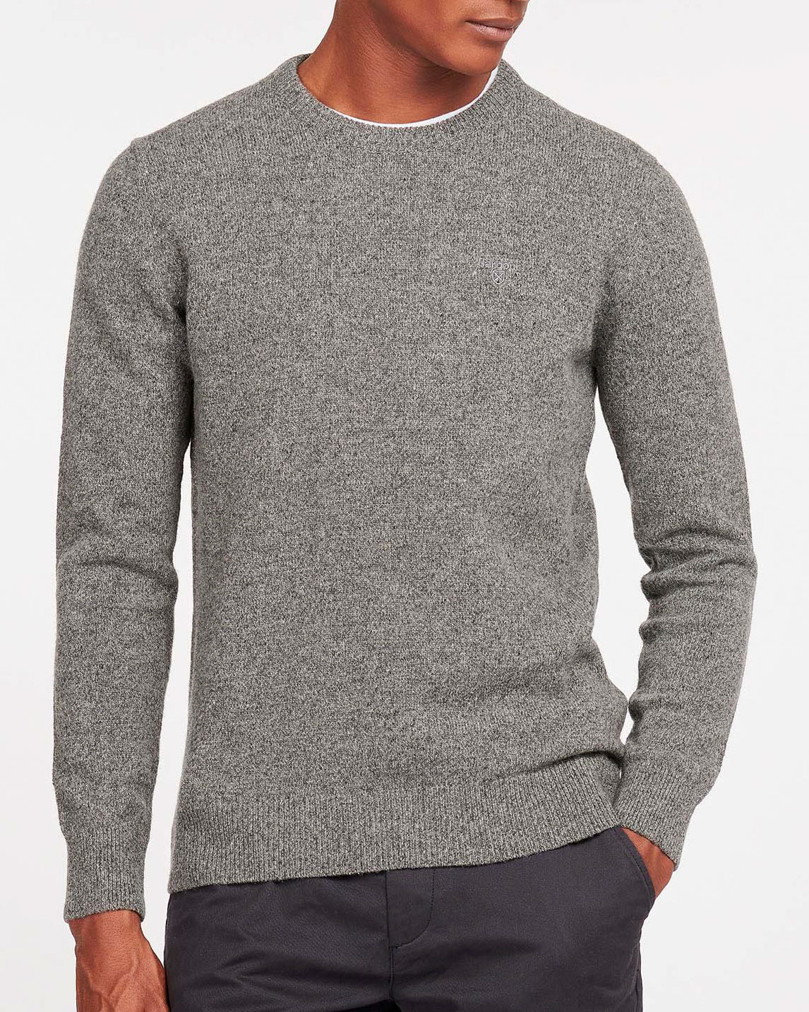 Maglia Barbour girocollo Tisbury grigia in misto lana e seta effetto bottonato