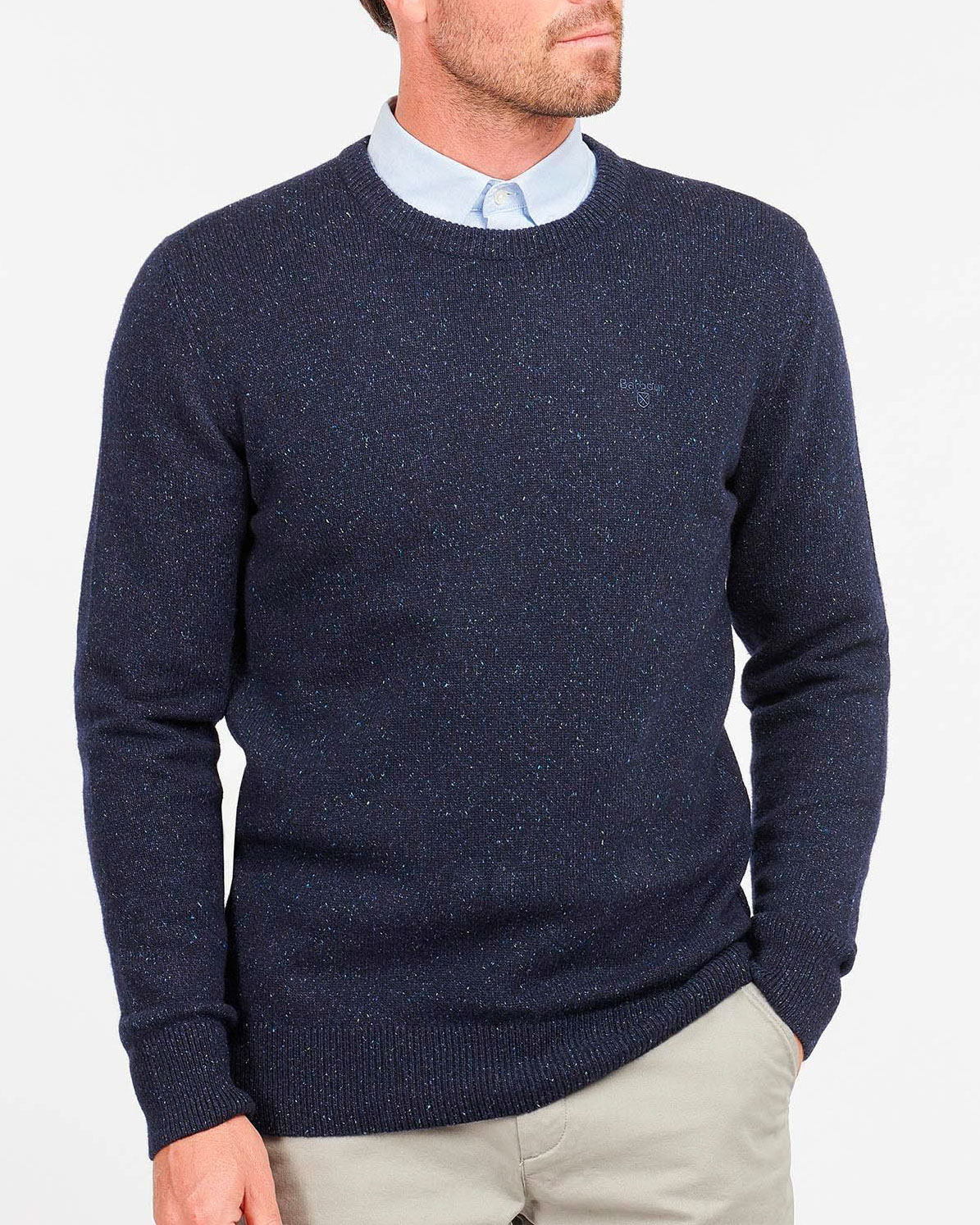 Maglia Barbour girocollo Tisbury blu in misto lana e seta effetto bottonato