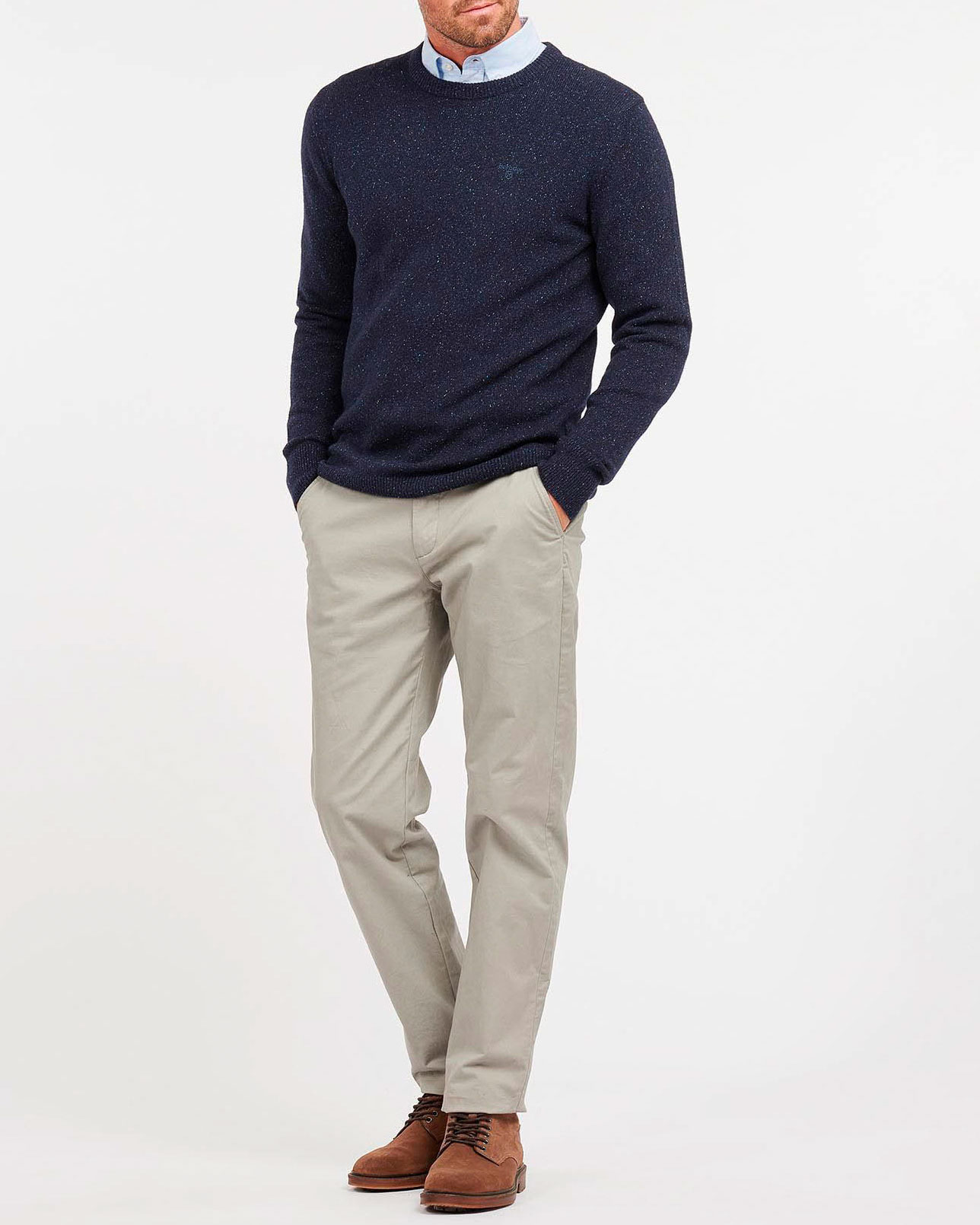 Maglia Barbour girocollo Tisbury blu in misto lana e seta effetto bottonato