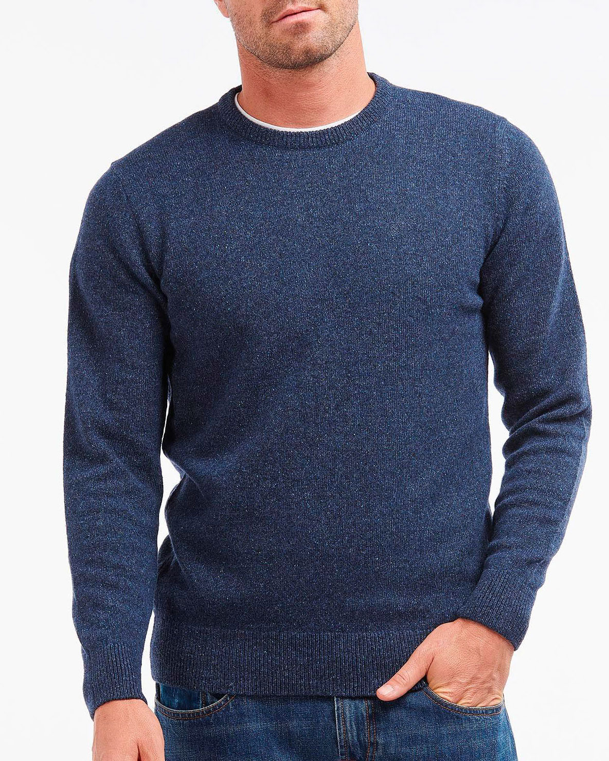 Maglia Barbour girocollo Tisbury blu indaco in misto lana e seta effetto bottonato