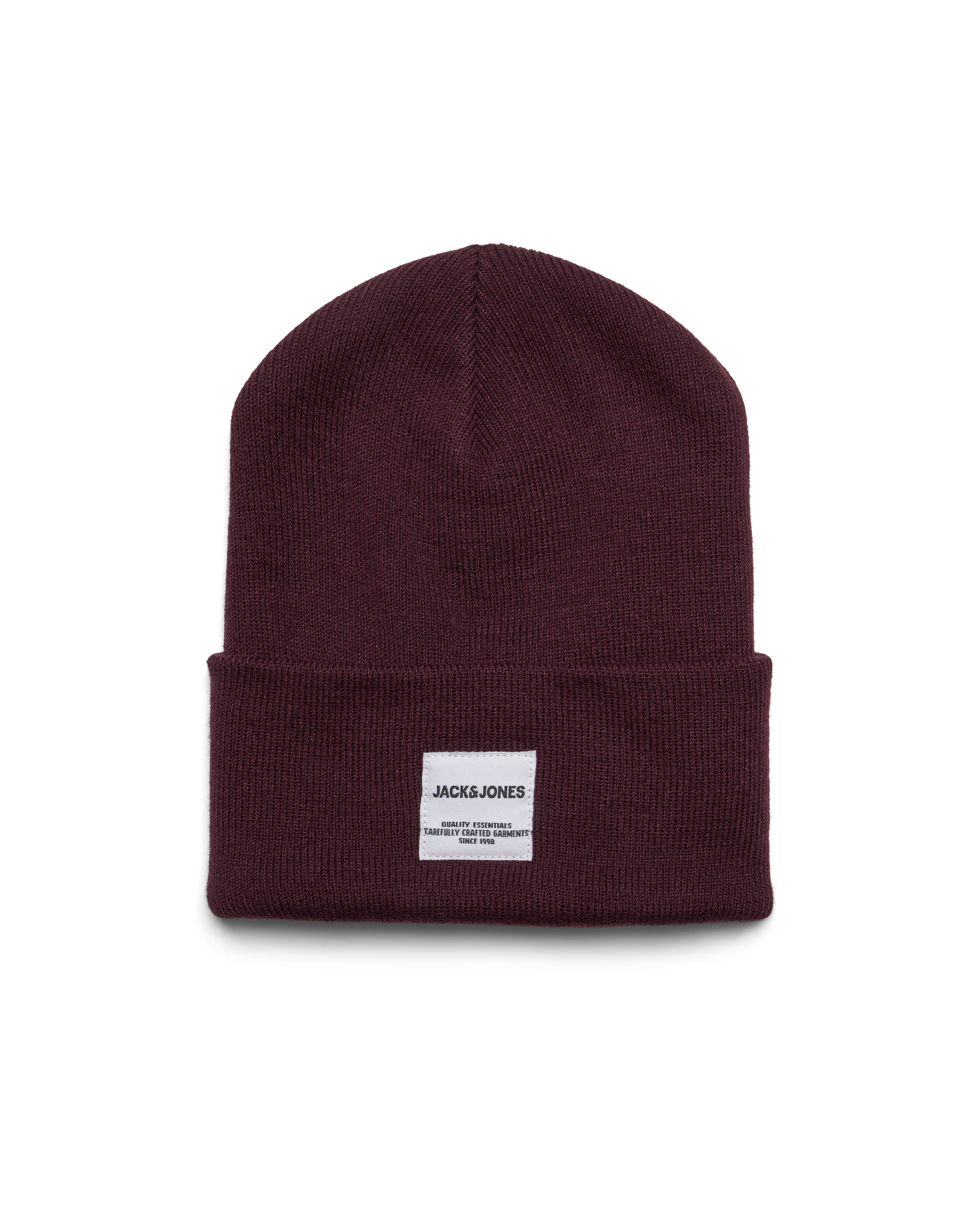 Berretto bordeaux in maglia con risvolto e patch porta logo ricamato