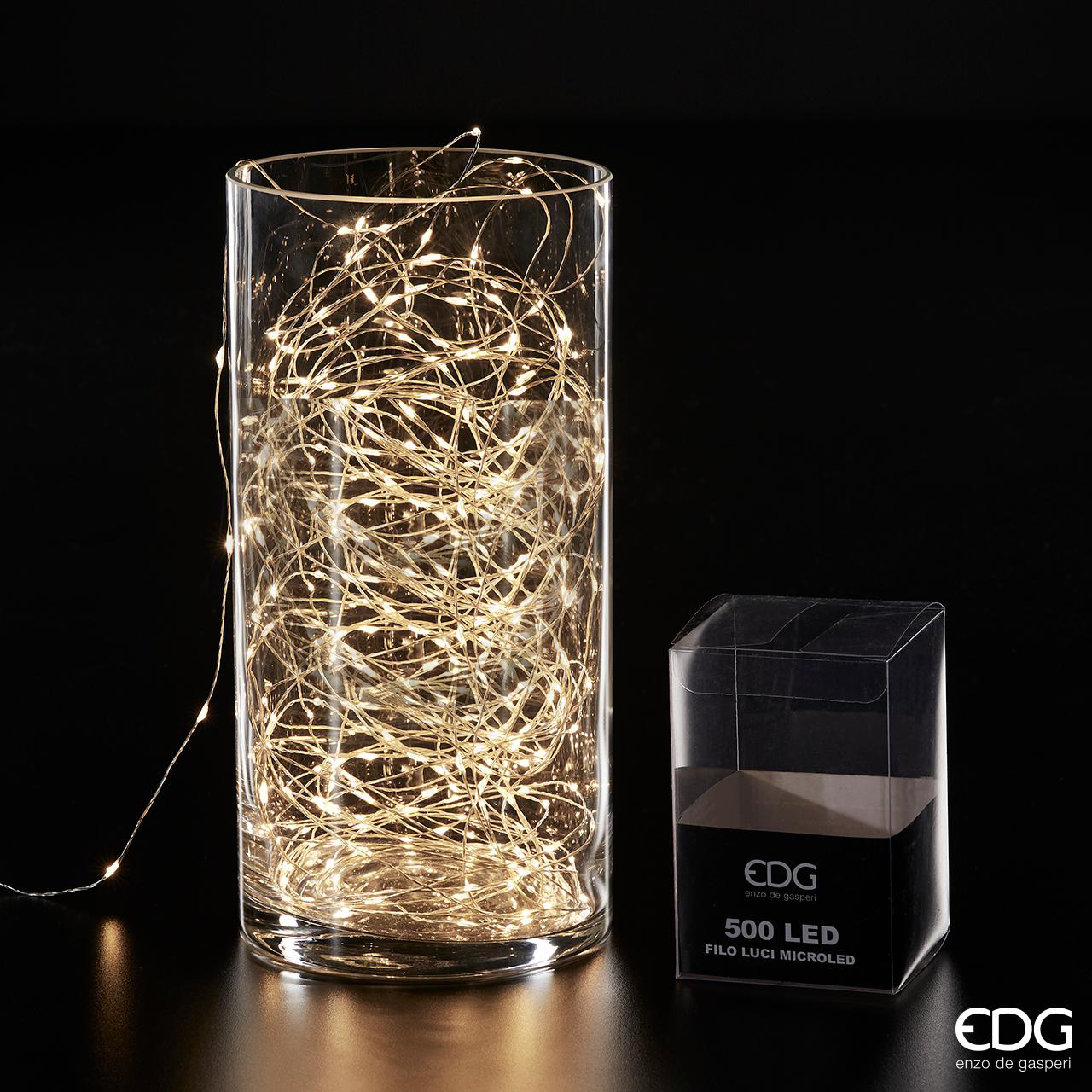 Luci Filo Microled 500 Microled Flashing Light 25 mt.+3 mt. Luce Calda Intermittente 8 Effetti Cavo Argento IP20 Edg