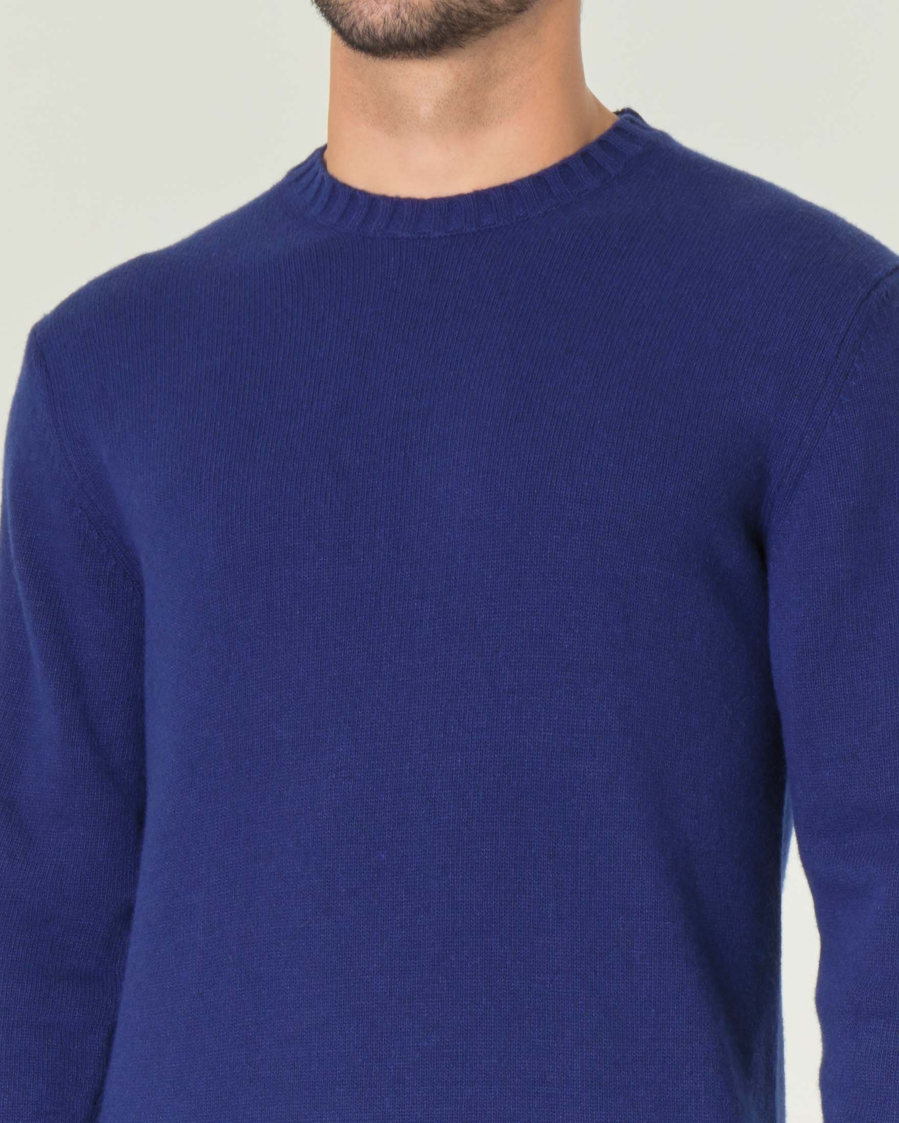 Maglione blu indaco girocollo in misto lana e cachemire finezza 7