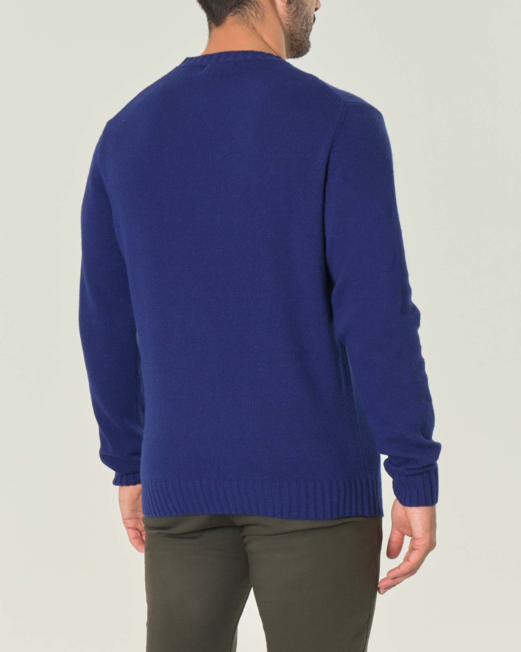 Maglione blu indaco girocollo in misto lana e cachemire finezza 7