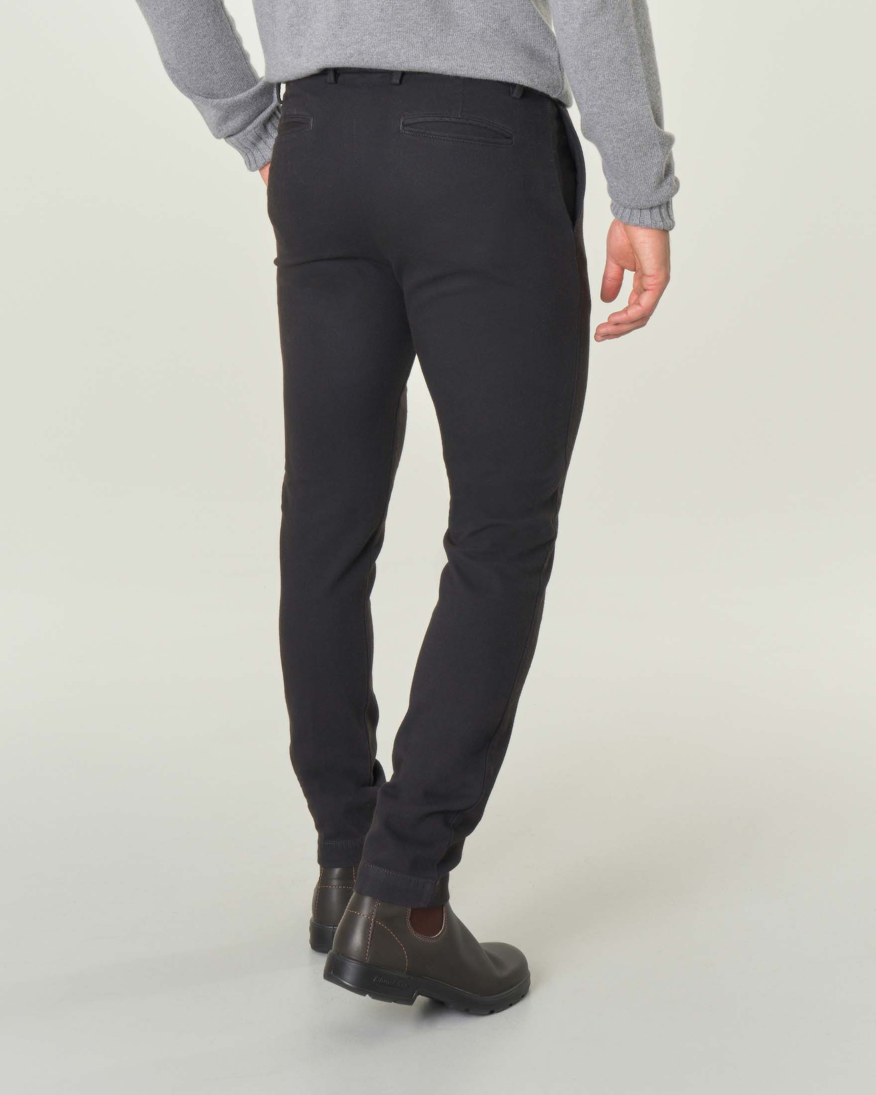 Pantaloni chino blu in tessuto di misto cotone stretch micro armatura