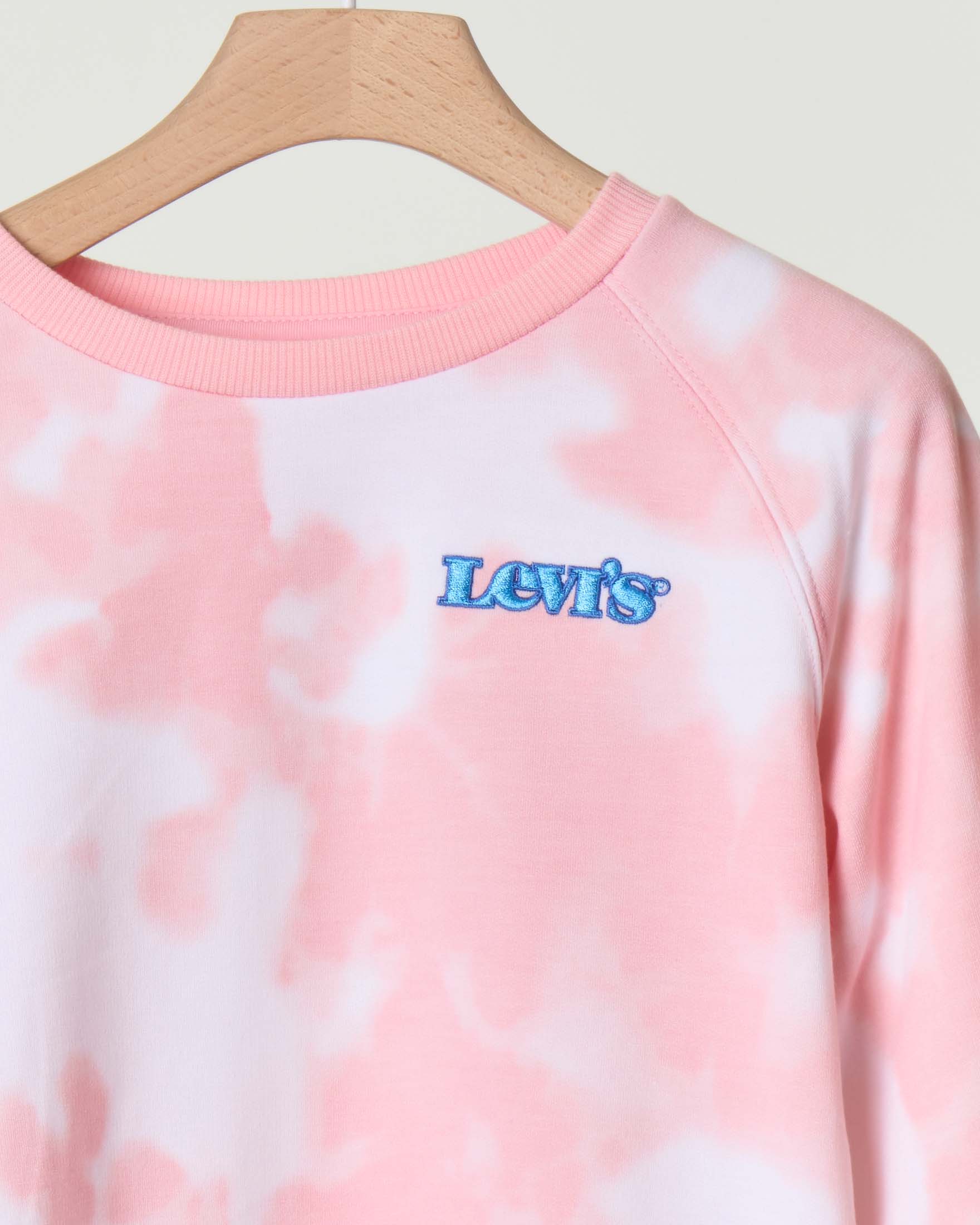 Felpa girocollo rosa e bianca tie-dye con logo ricamato 10-16 anni