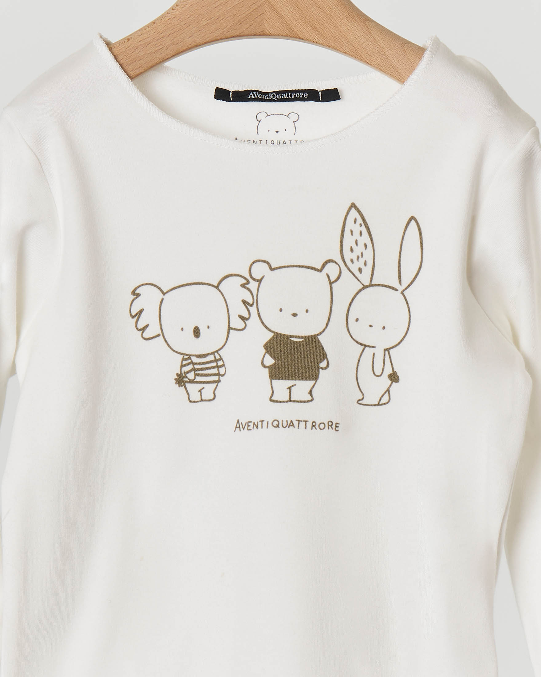 T-shirt panna manica lunga con stampa animaletti e logo 6-18 mesi image