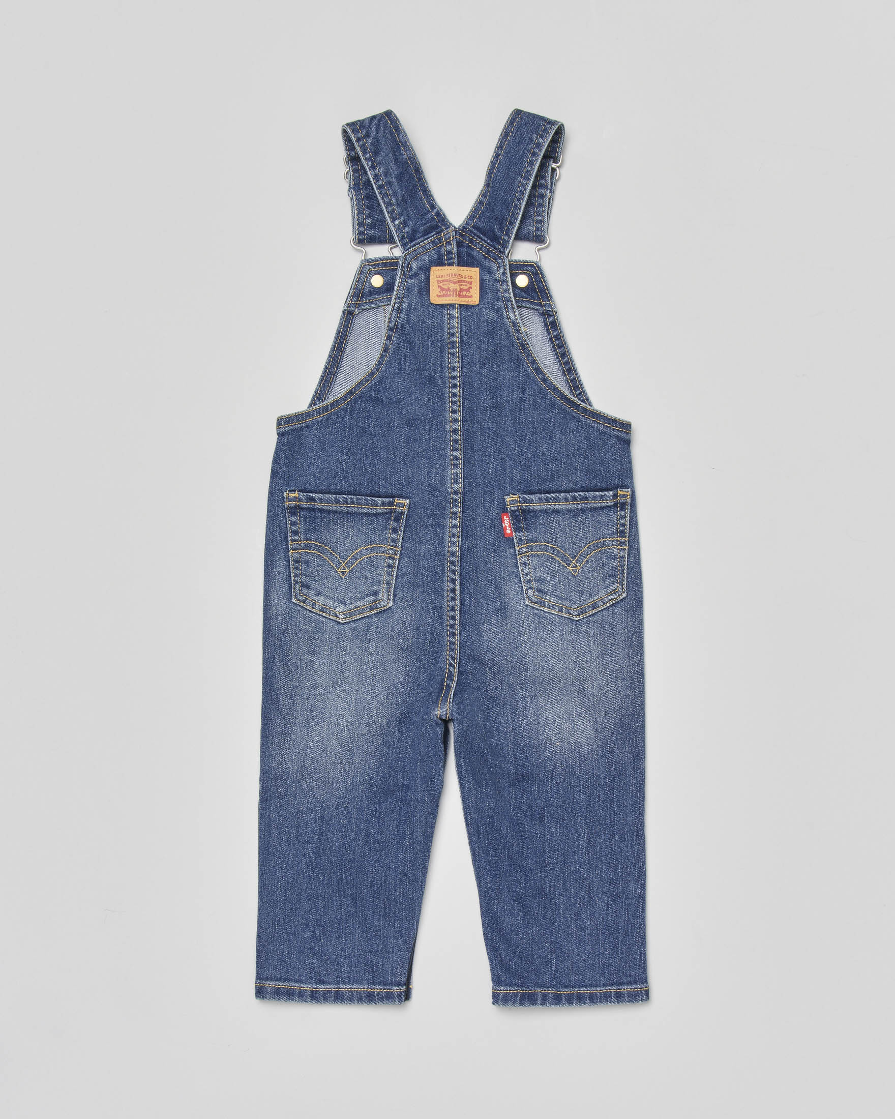 Salopette in denim di cotone lavaggio medio stone washed con