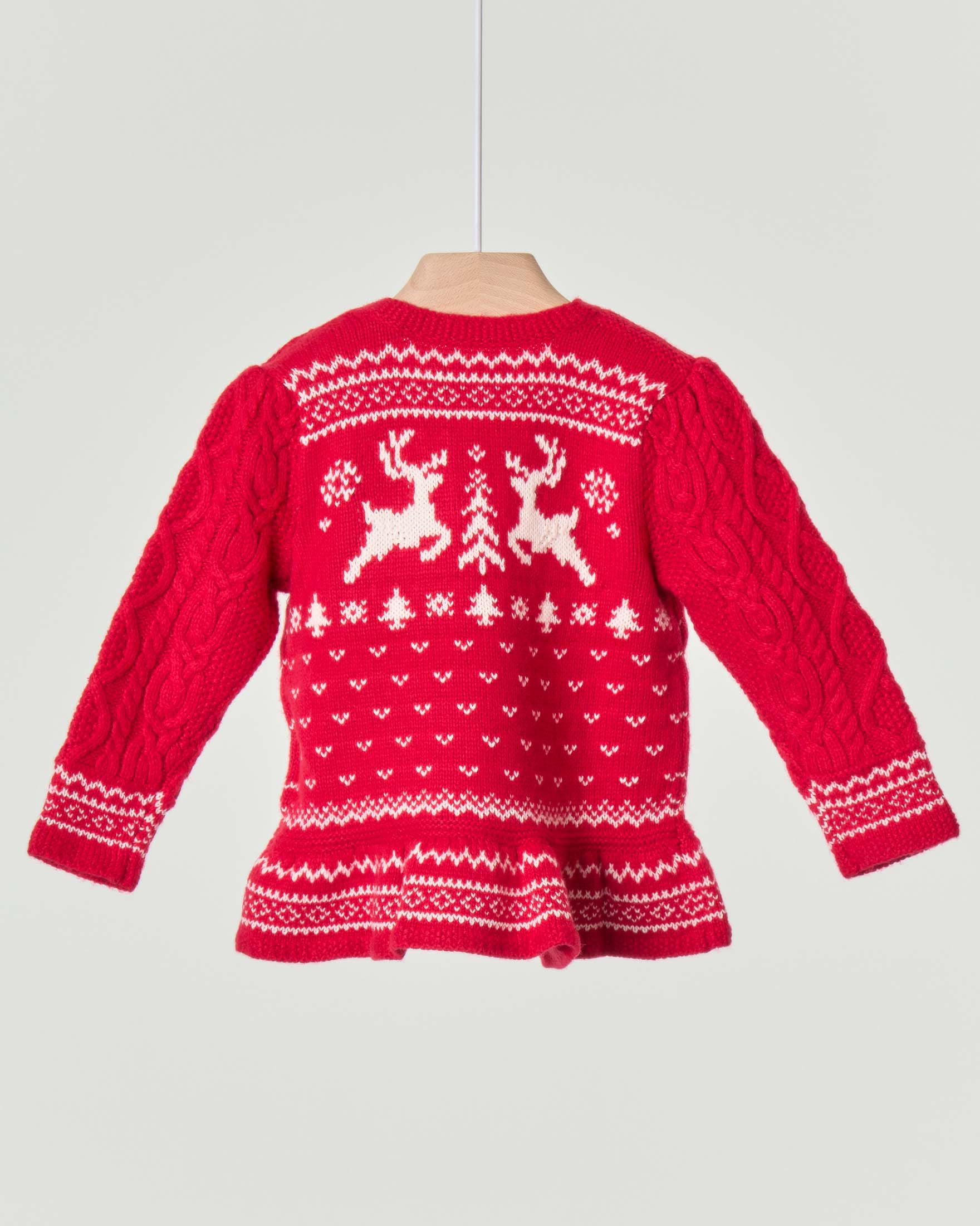 Maglia Ralph Lauren rossa in misto cotone e lana con fantasia norvegese e volants 