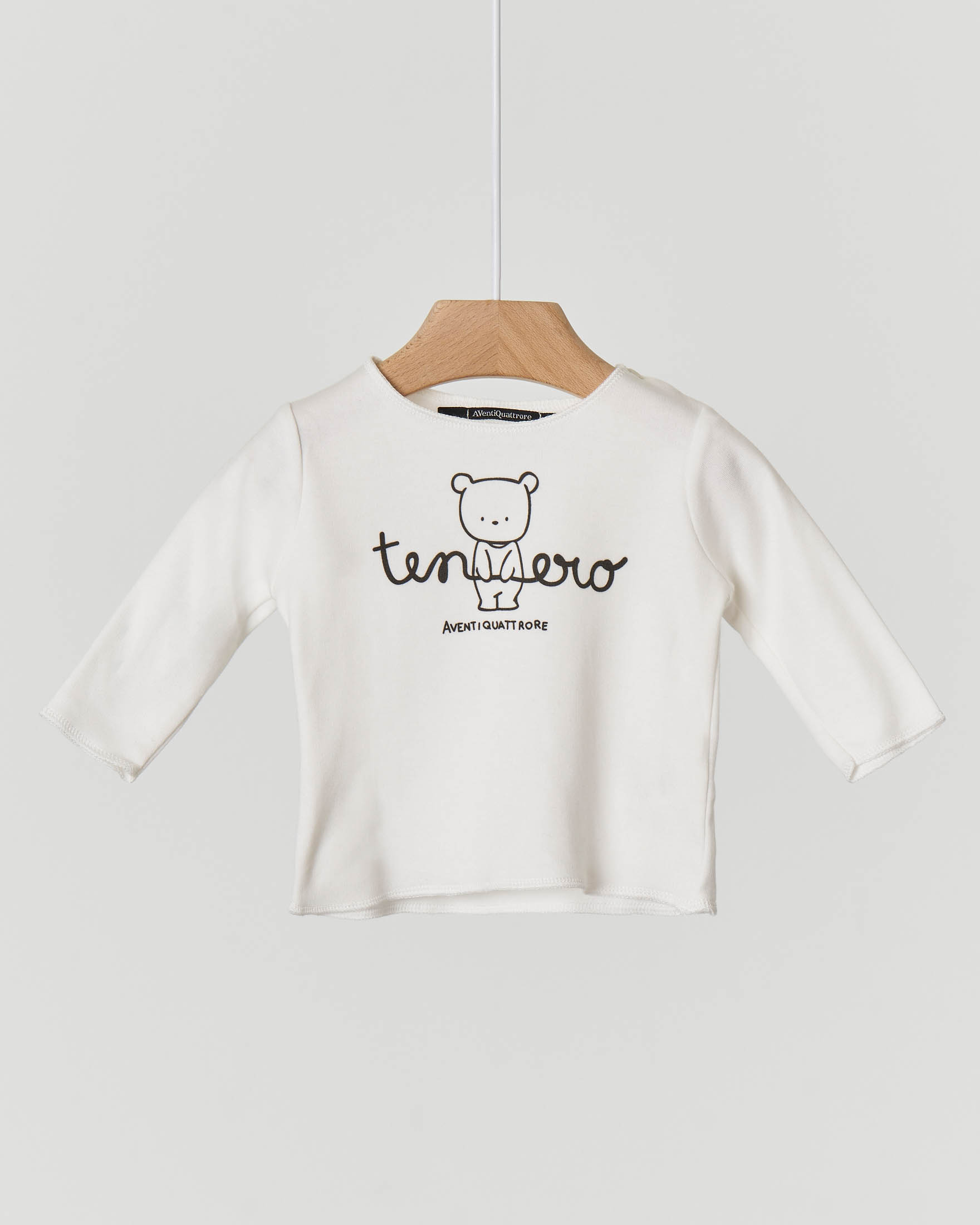T-shirt manica lunga bianca con orsetto e scritta tenero 3-9 mesi