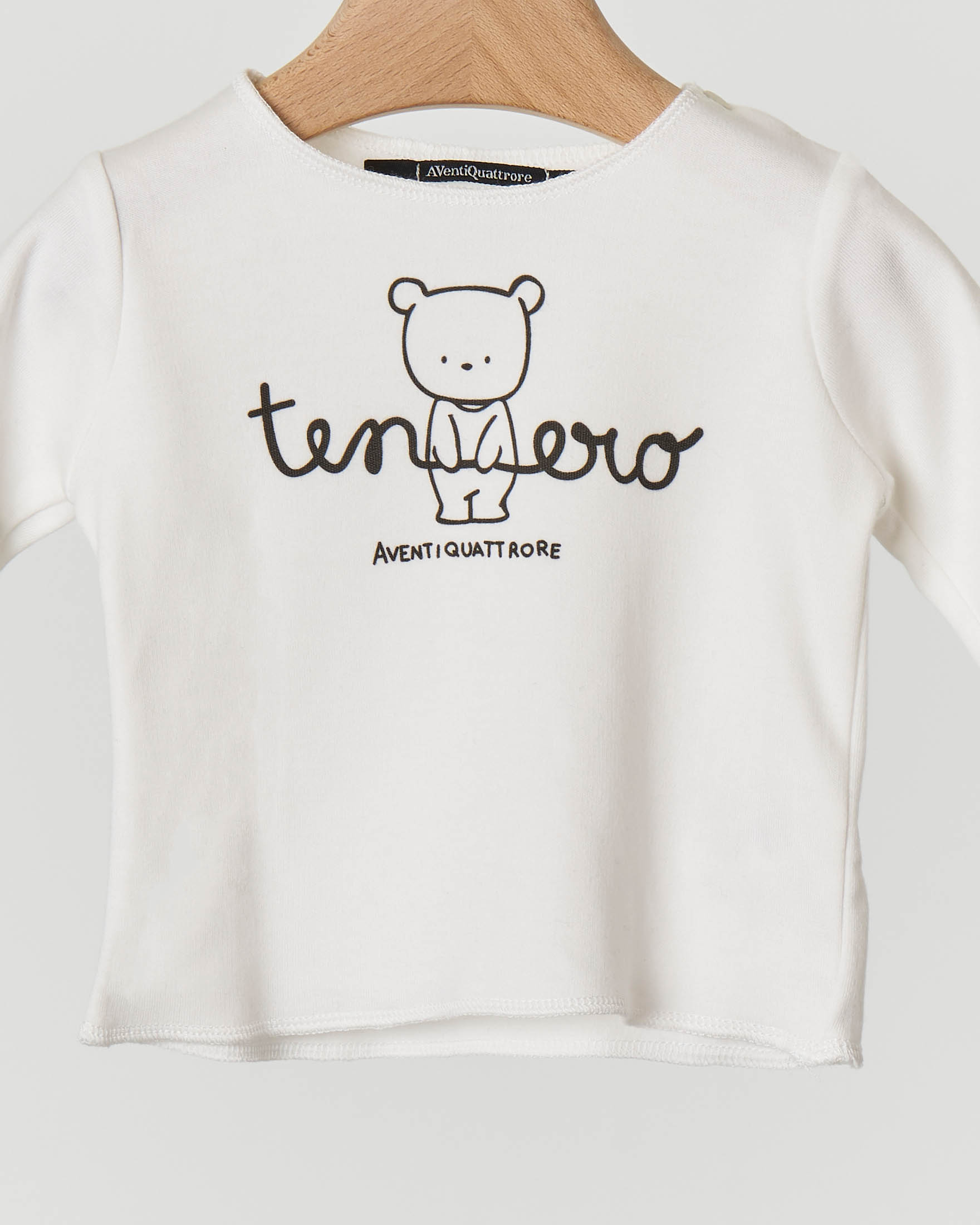 T-shirt manica lunga bianca con orsetto e scritta tenero 3-9 mesi image