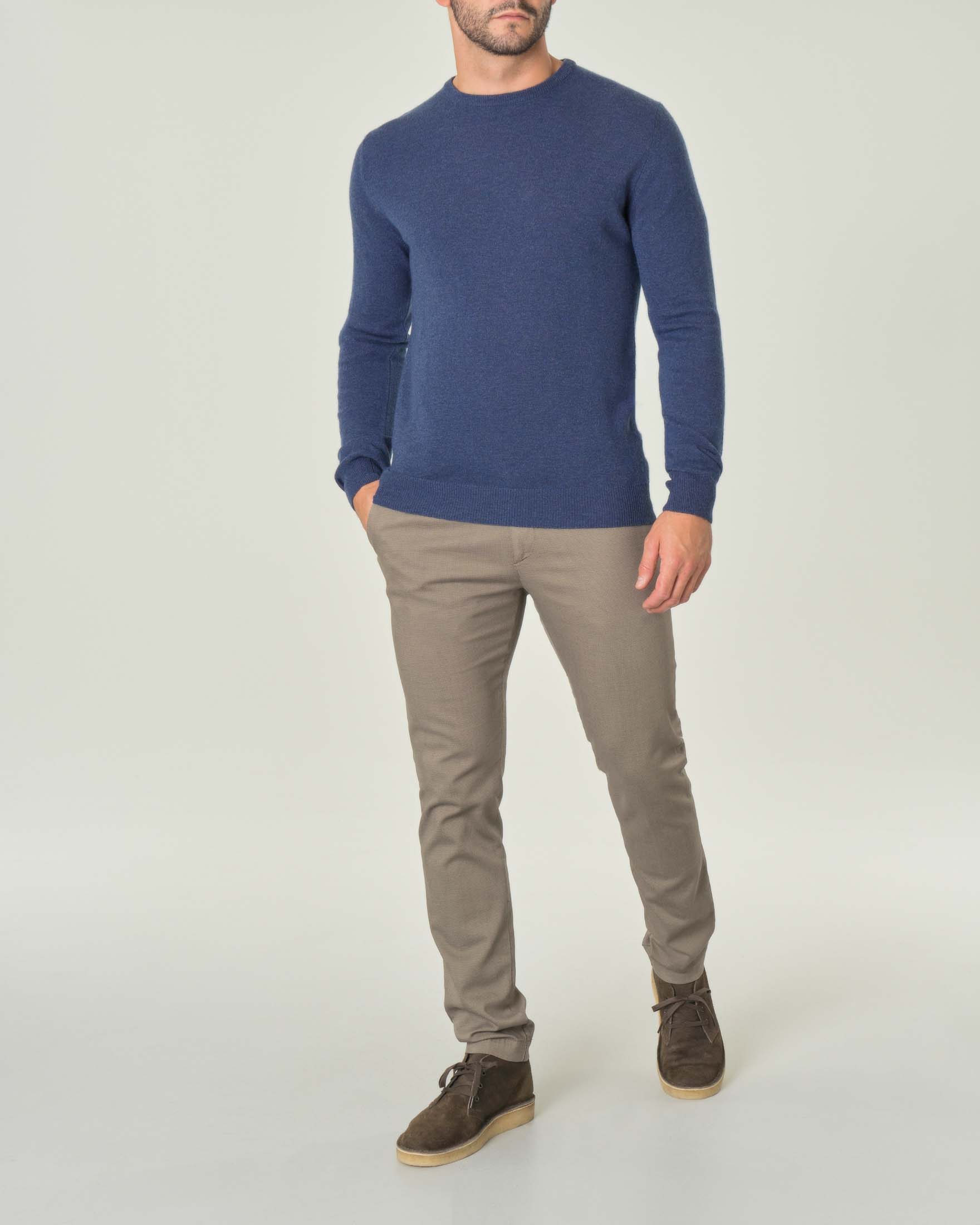 Maglia blu indaco girocollo in misto lana e cachemire
