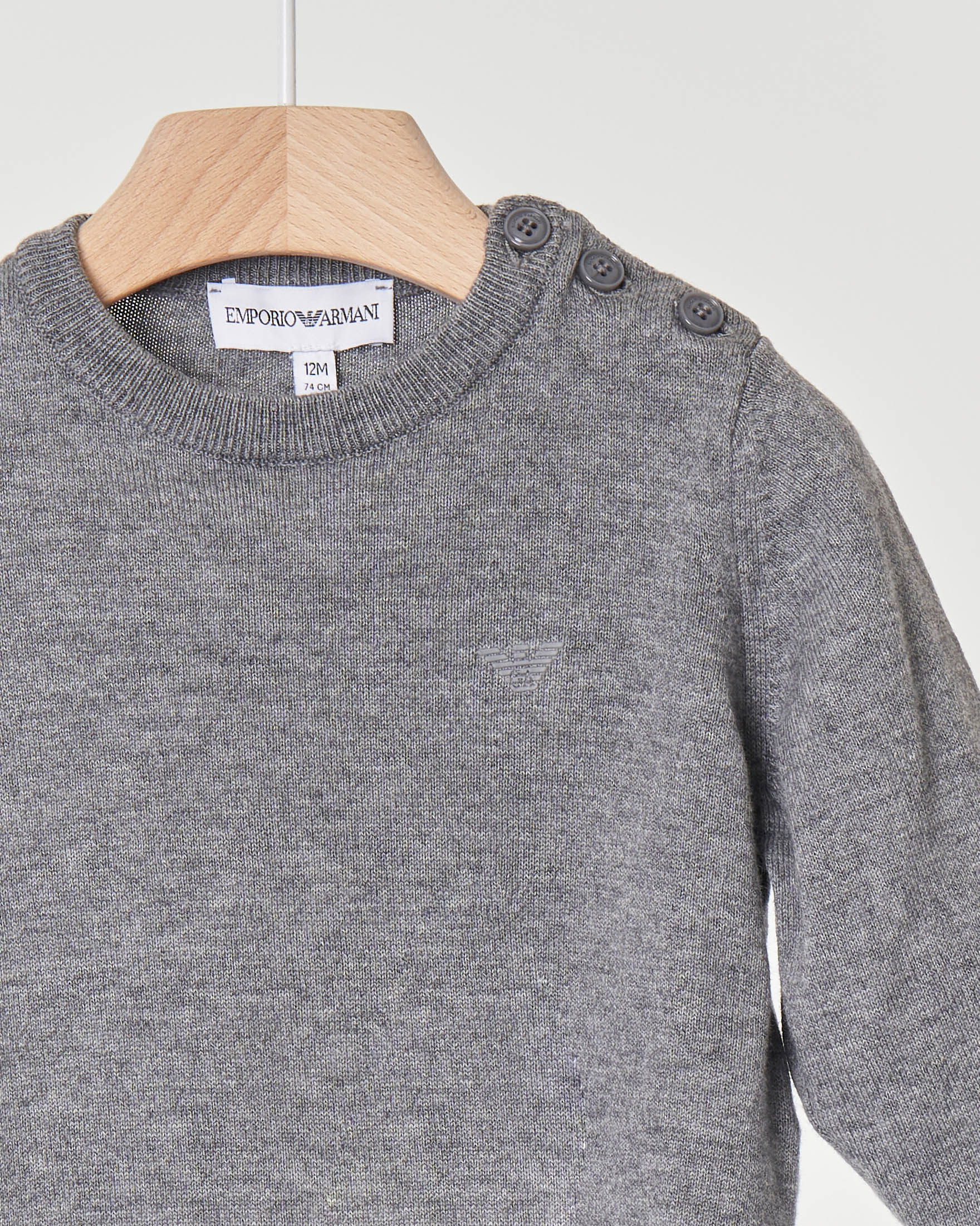 Maglioncino grigio Emporio Armani Junior girocollo in misto lana e cotone 