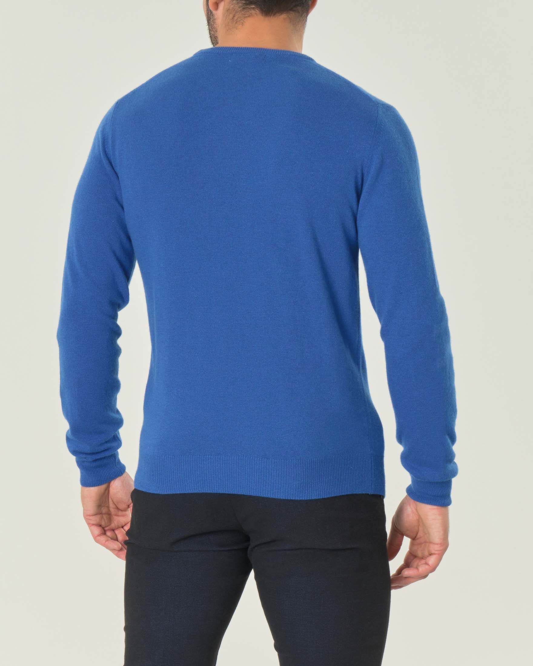 Maglia blu royal girocollo in misto lana e cachemire