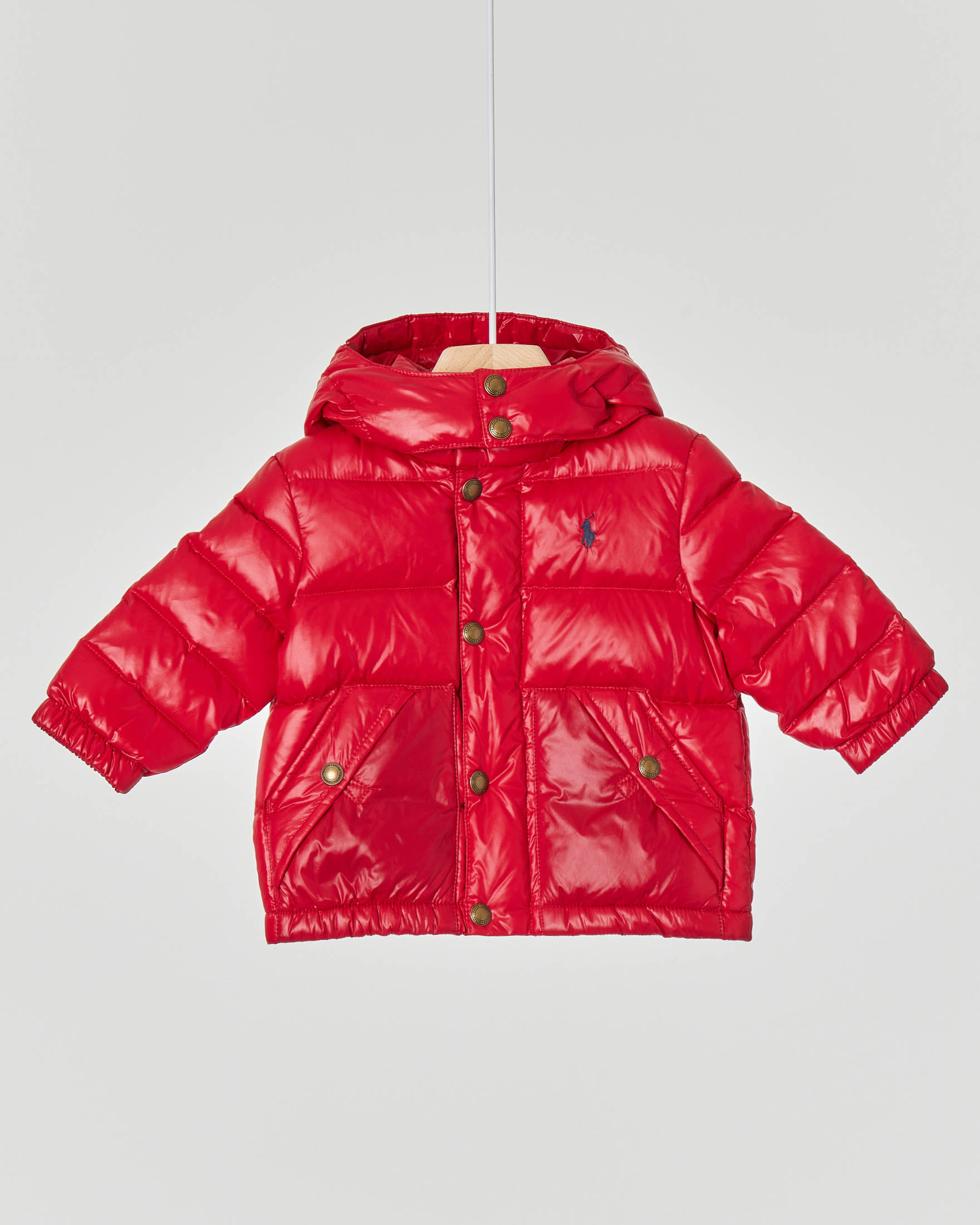 Piumino Polo Ralph Lauren rosso con cappuccio staccabile e doppia