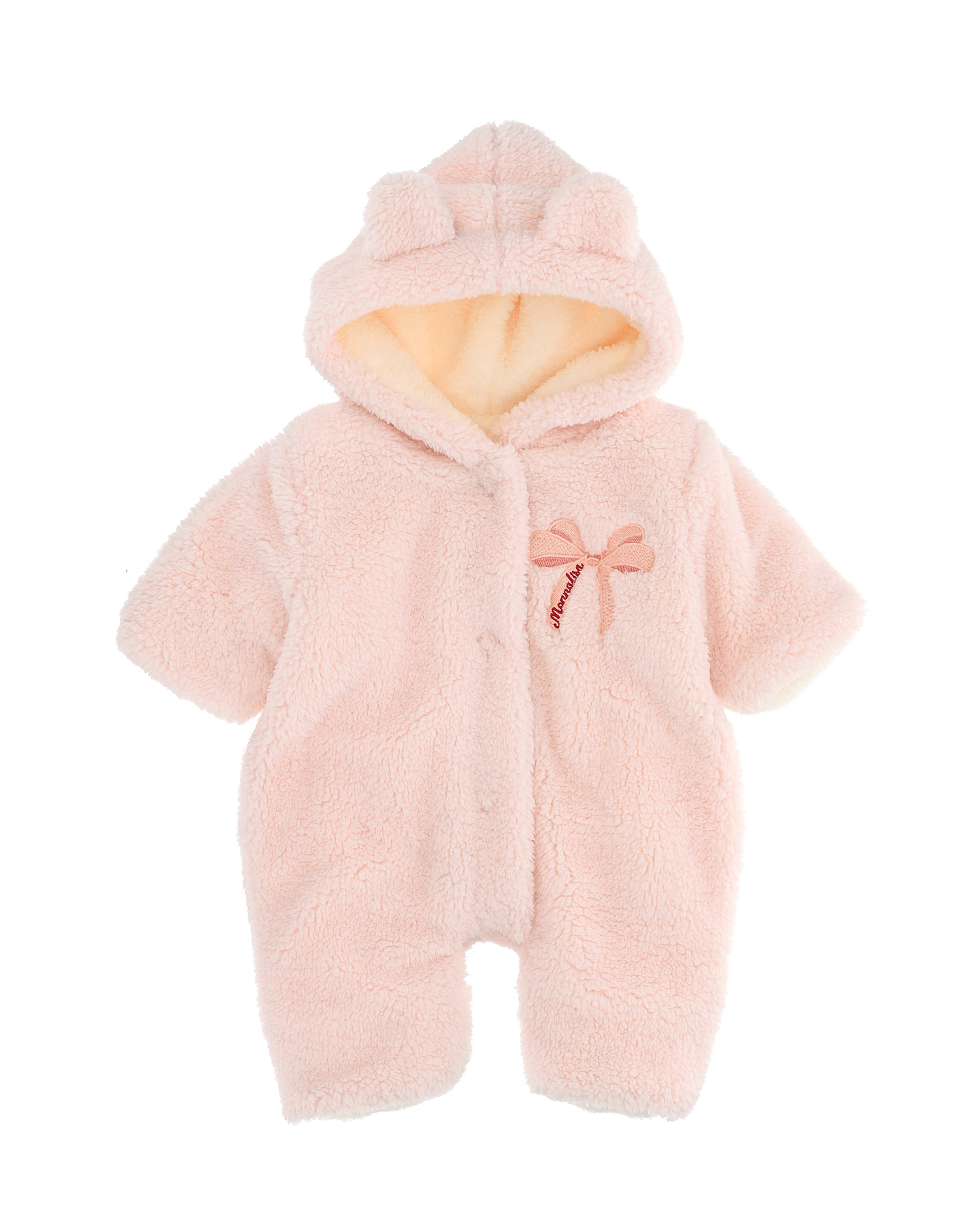 Tutina completa in teddy orsetto rosa con fiocco ricamato sul petto 3-9 mesi