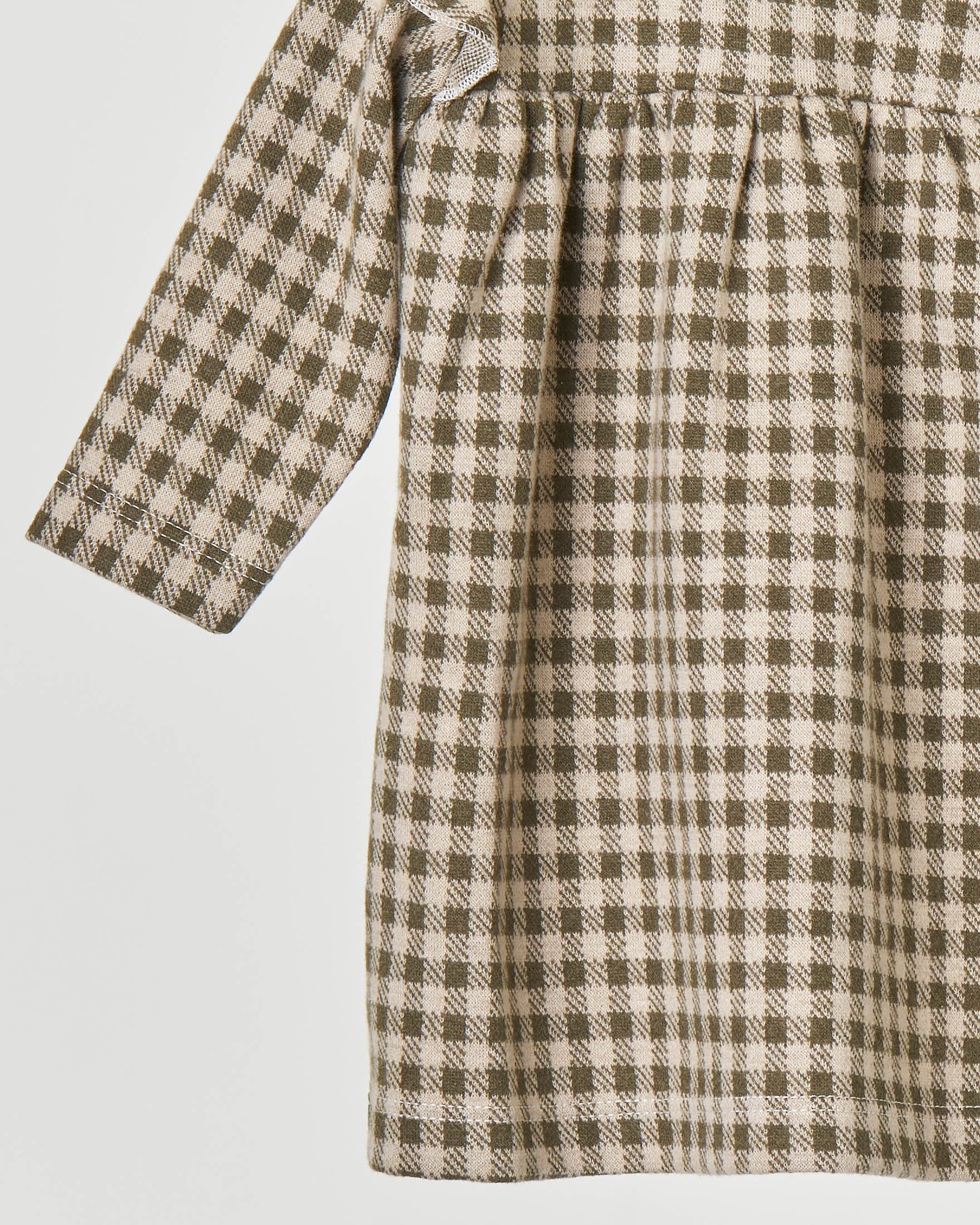 Abitino a quadretti verdi militare e beige con rouches 9-18 mesi image