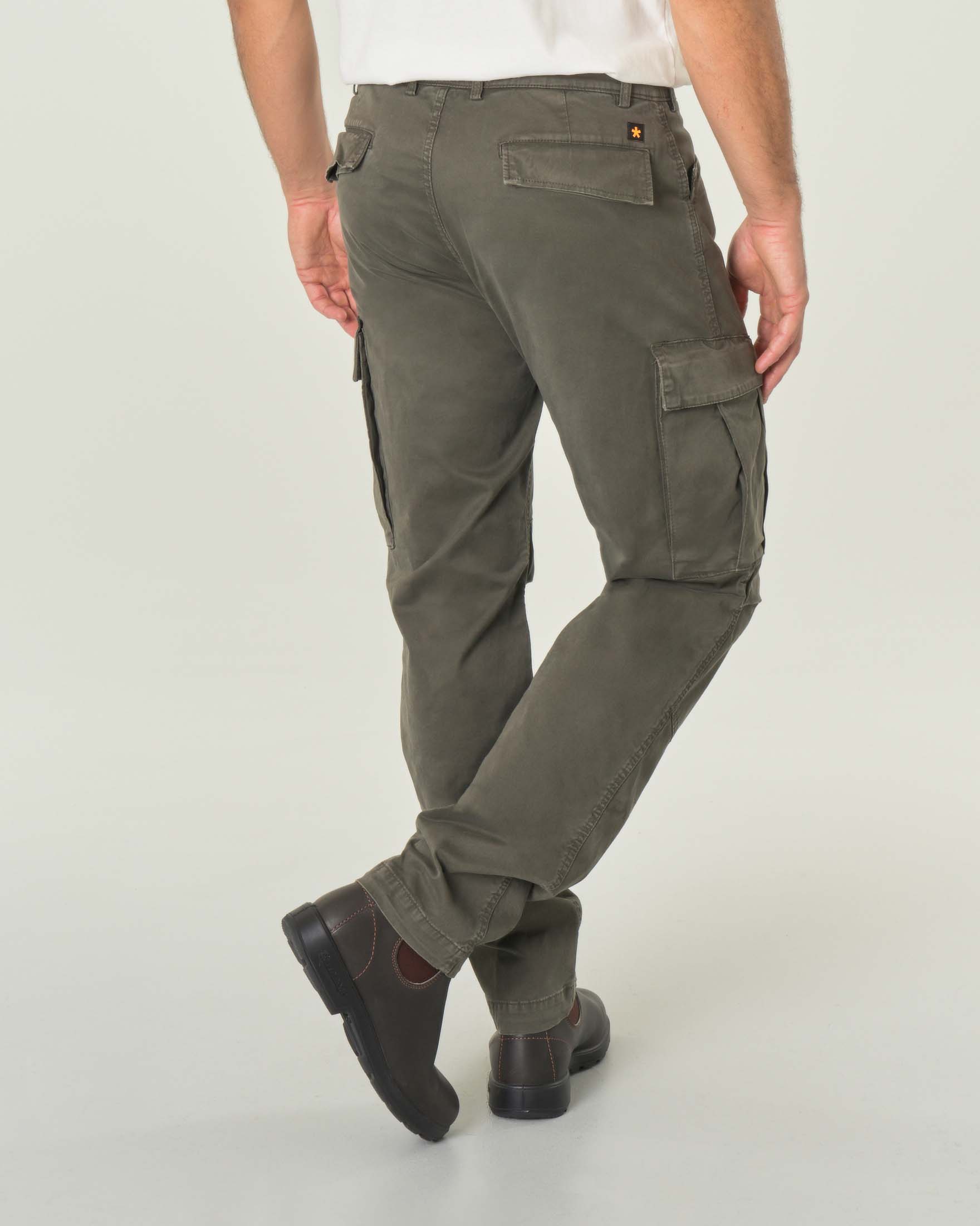 Pantalone combact cargo verde militare in gabardina di cotone stretch