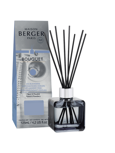 Diffusore di Fragranza a Bastoncini Anti Odore Bouquet Cube Sala Lavanderia Fleuri & Poudrè 125 ml. Maison Berger
