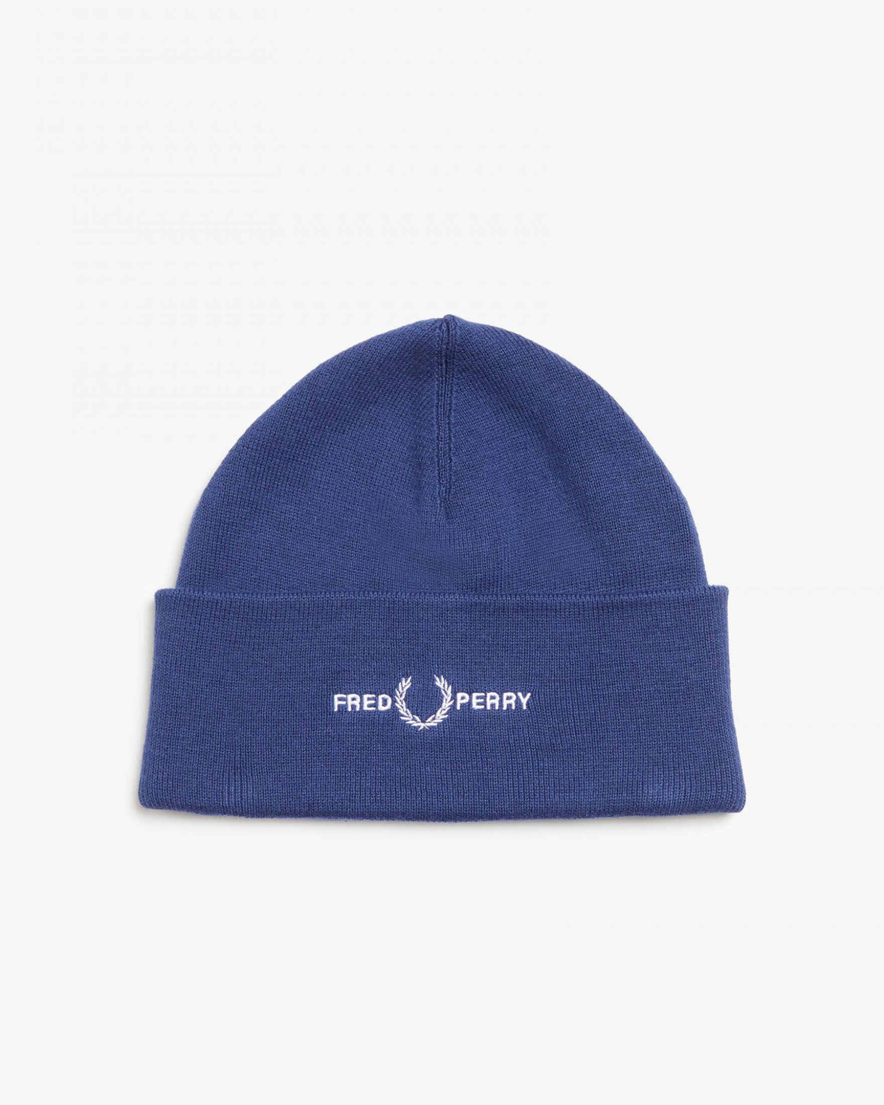 Berretto Fred Perry blu royal in misto lana e cotone con risvolto e logo ricamato