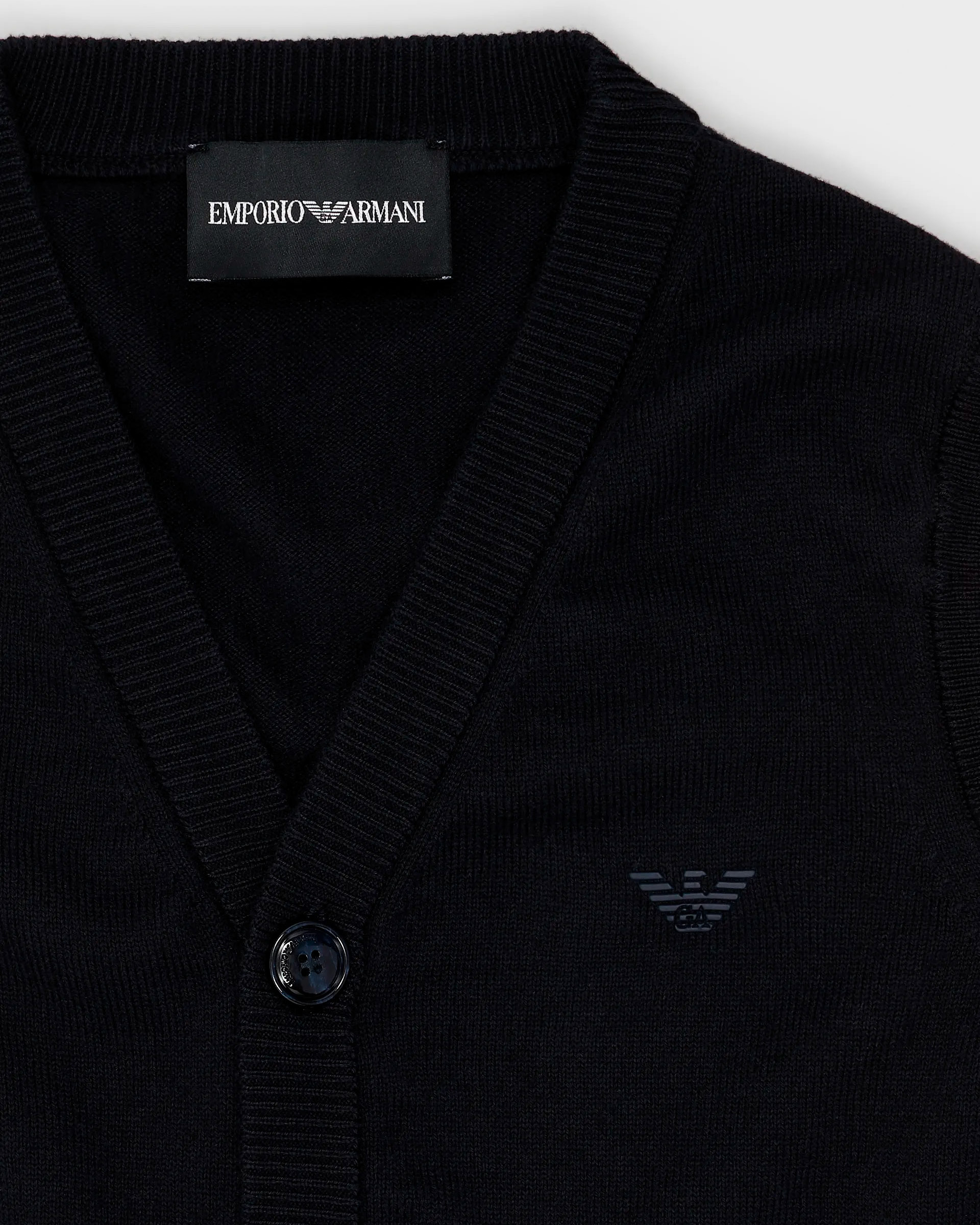 Gilet blu Emporio Armani in maglia di misto cotone e lana con bottoni  image