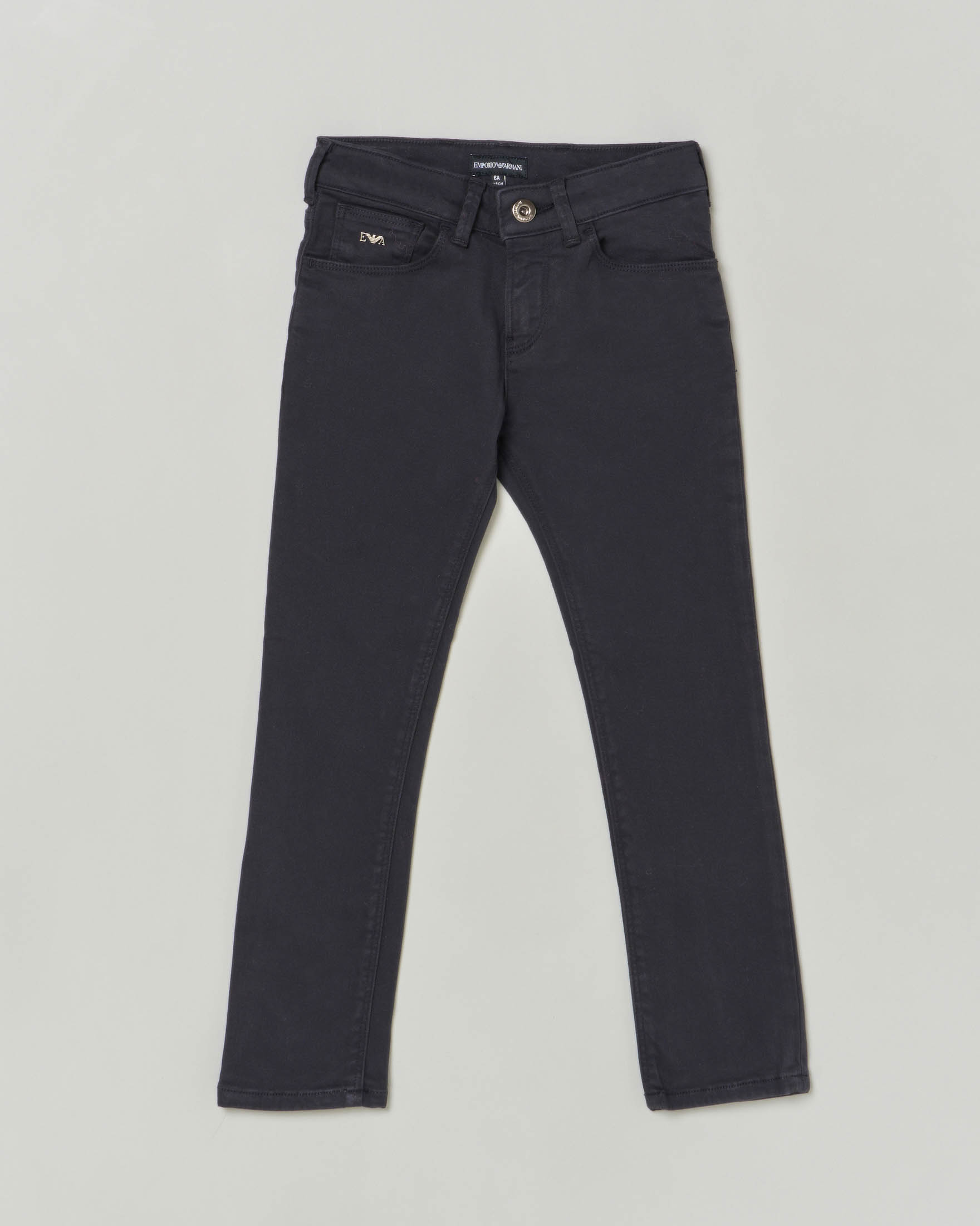Pantalone blu cinque tasche Emporio Armani Junior in gabardina di cotone stretch 