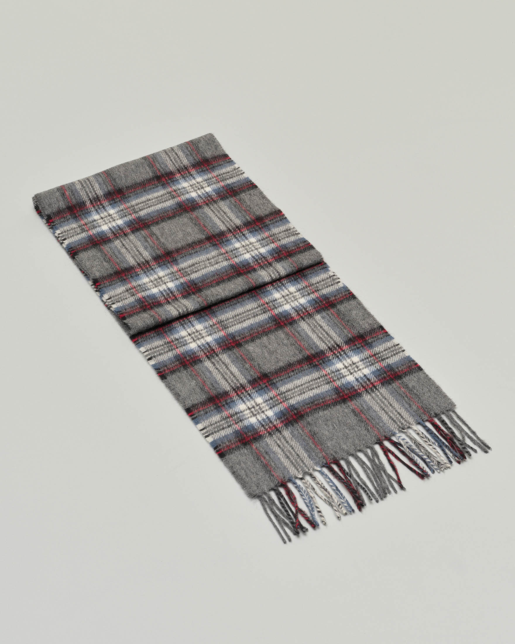 Sciarpa Bronte by Moon grigia e rossa tartan check in pura lana merinos