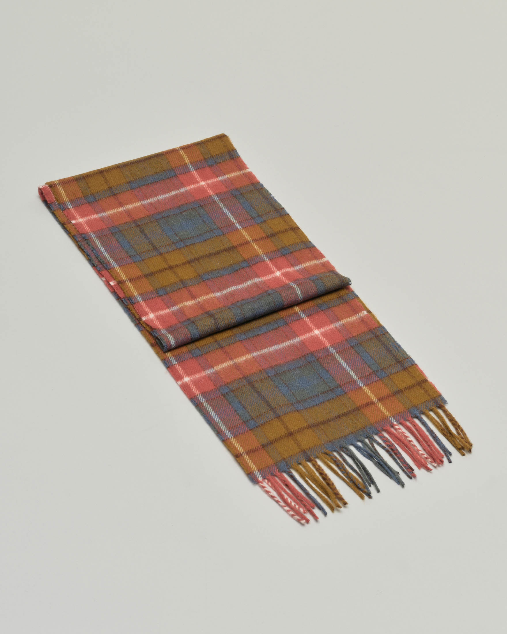 Sciarpa Bronte by Moon color coccio e indaco in pura lana merinos tartan check