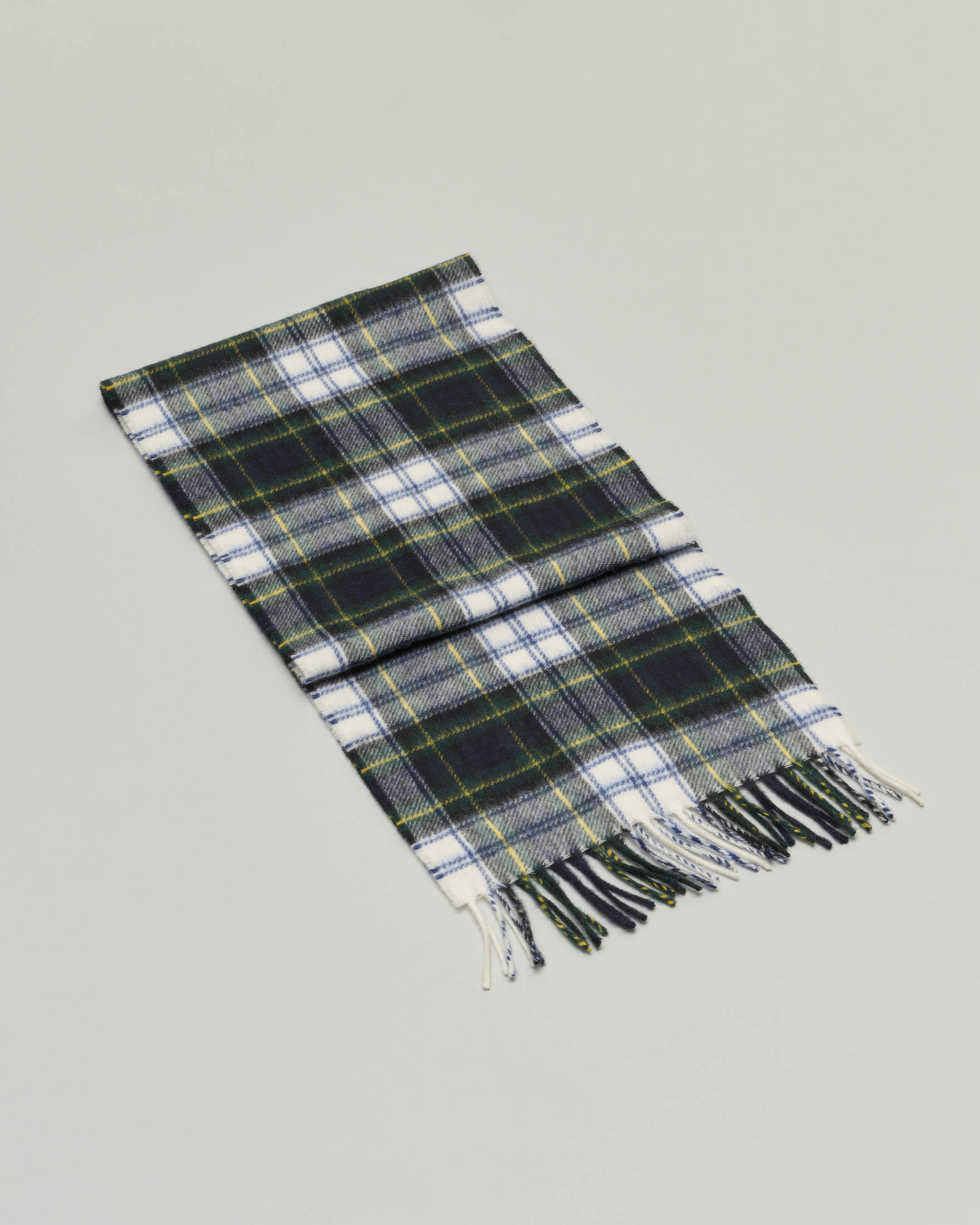 Sciarpa Bronte By Moon bianca e blu tartan check in pura lana merinos