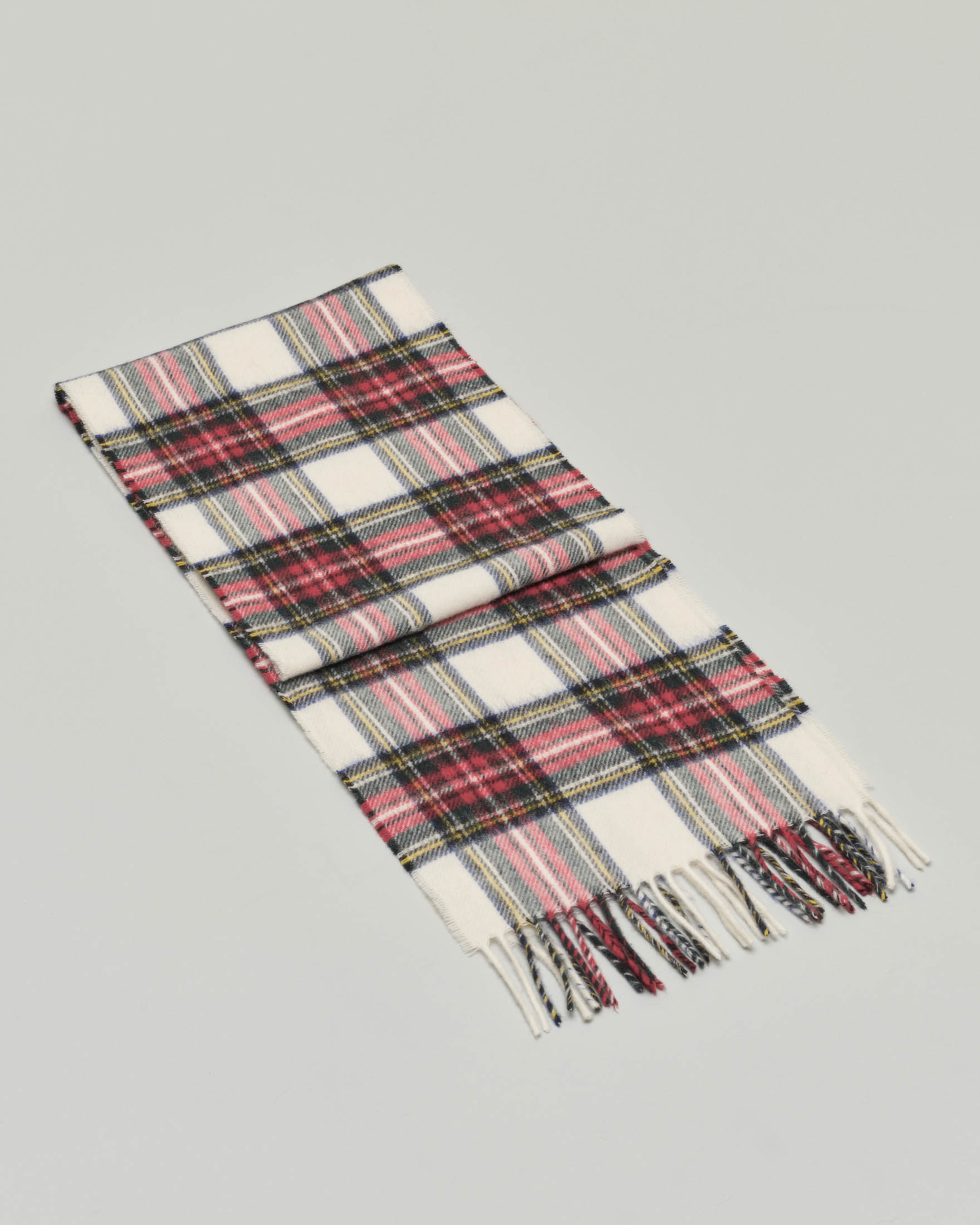 Sciarpa Bronte by Moon bianca e rossa tartan check in pura lana merinos