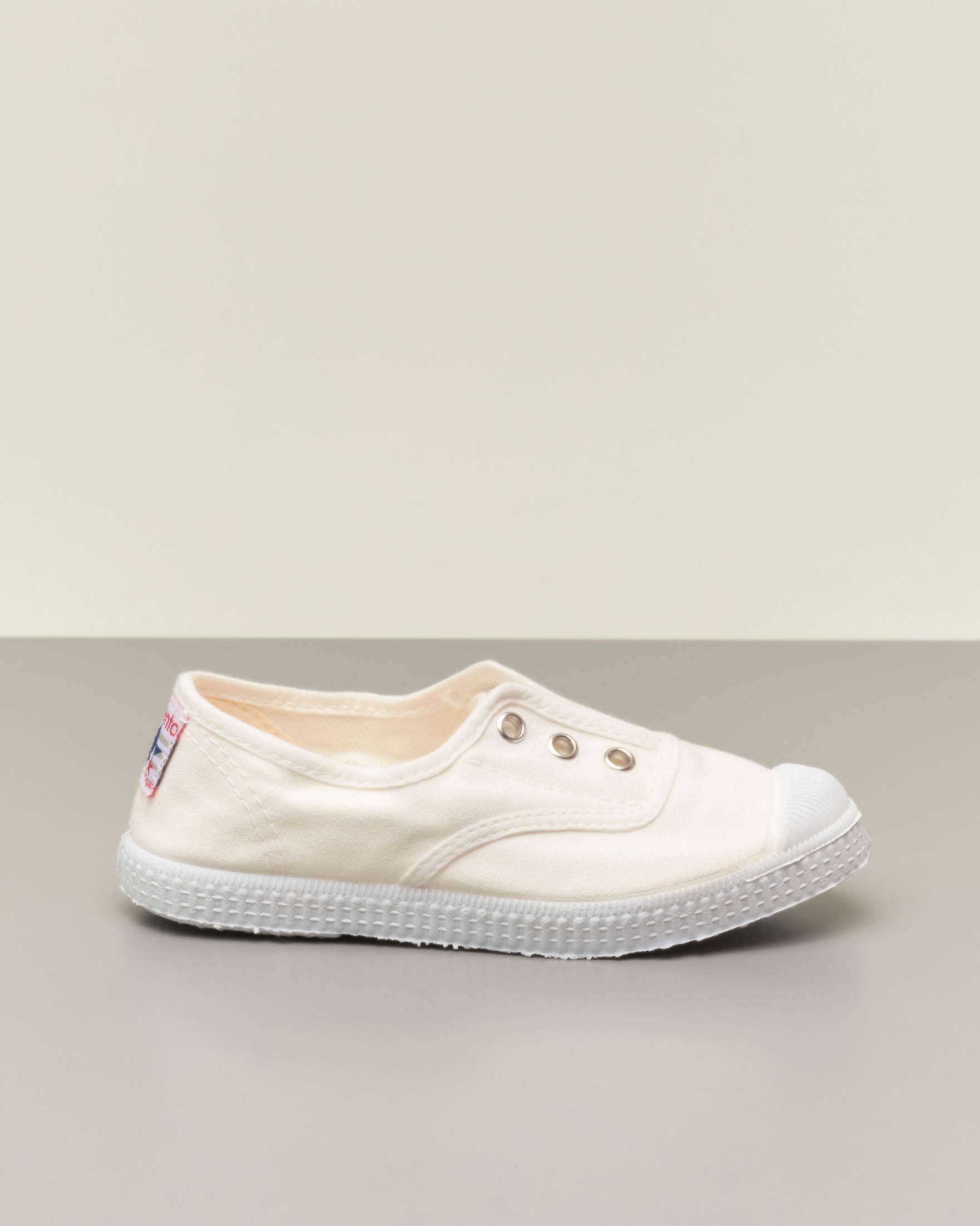 Sneakers bianche senza lacci in canvas di cotone effetto stone washed 24 27