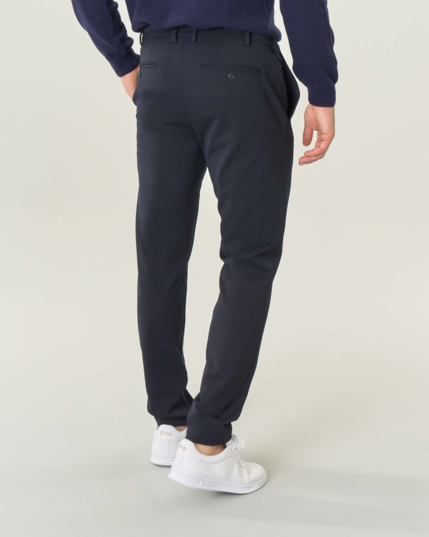 Pantaloni chino blu a gamba dritta in misto lana stretch