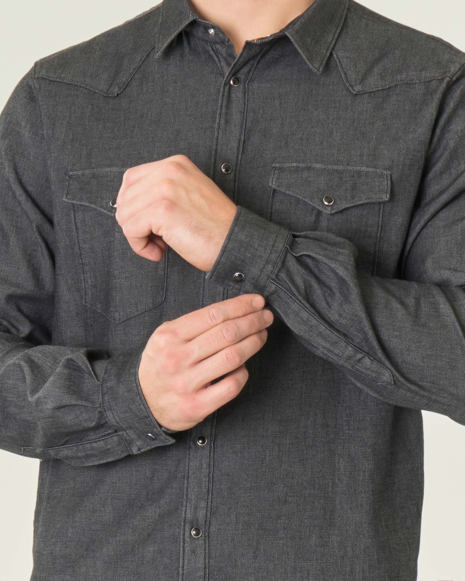Camicia denim western antracite in puro cotone stone washed image