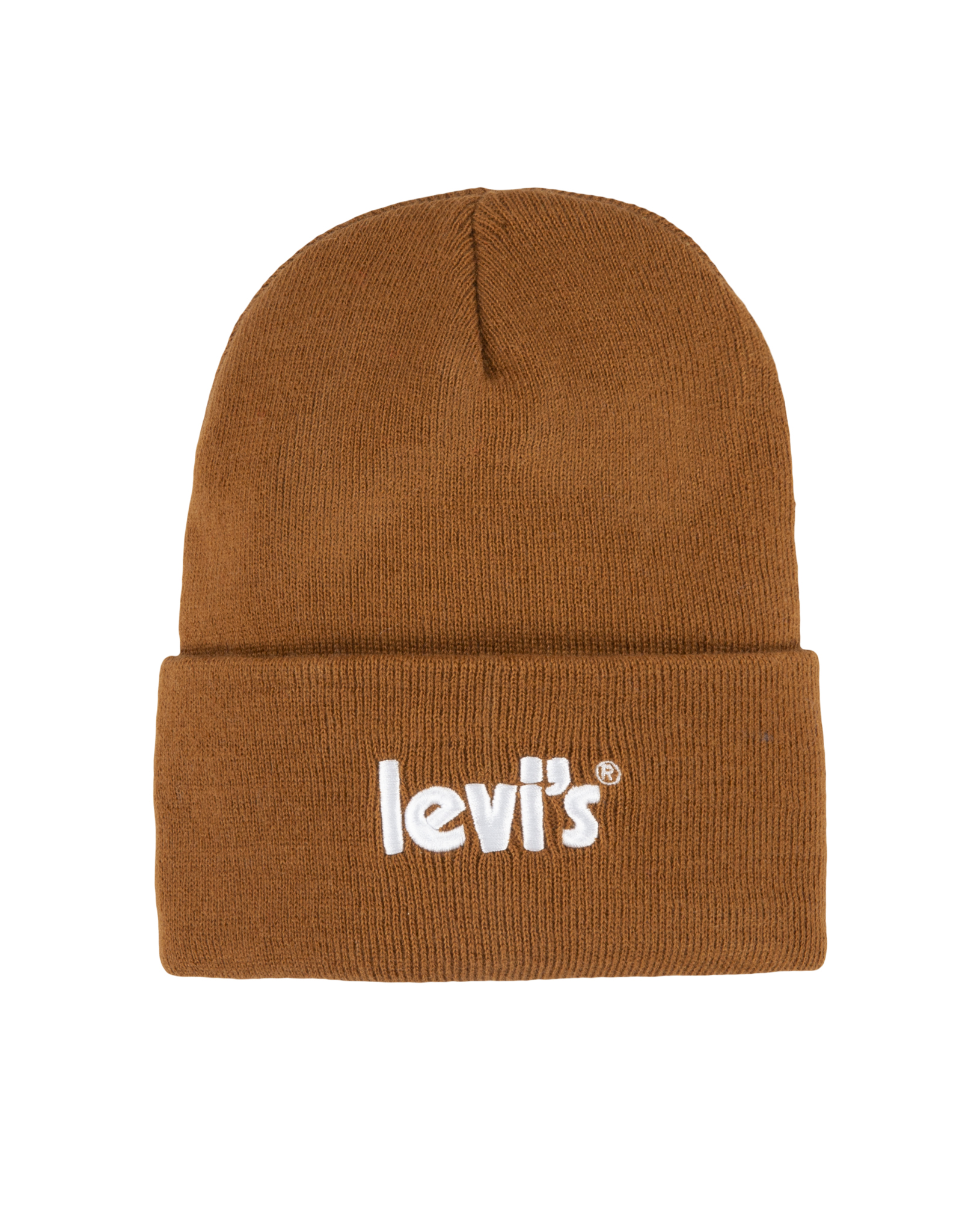 Berretto color ruggine in maglia con logo ricamato sul risvolto