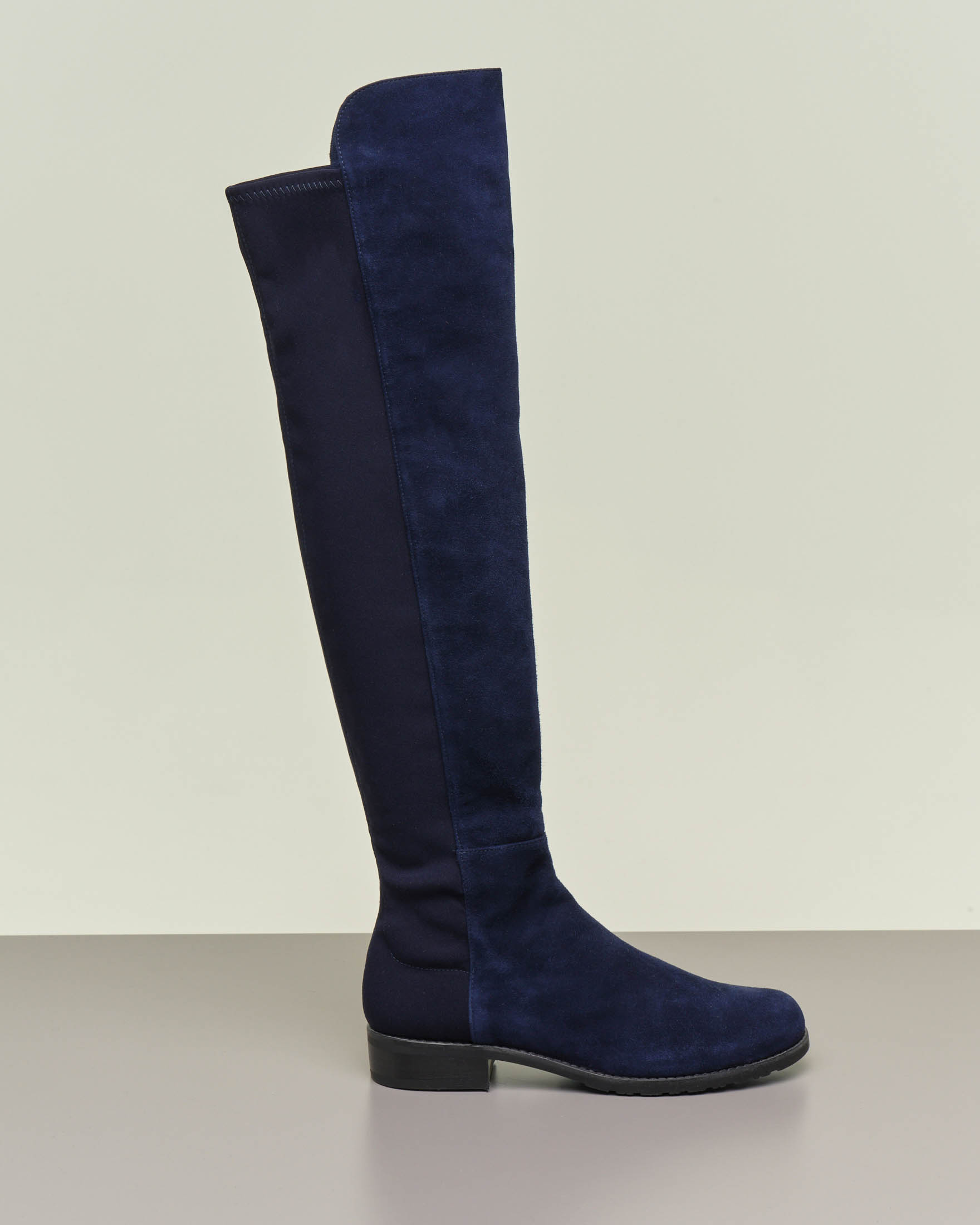 Stivali sopra il ginocchio in suede blu con fascia elasticizzato sul retro