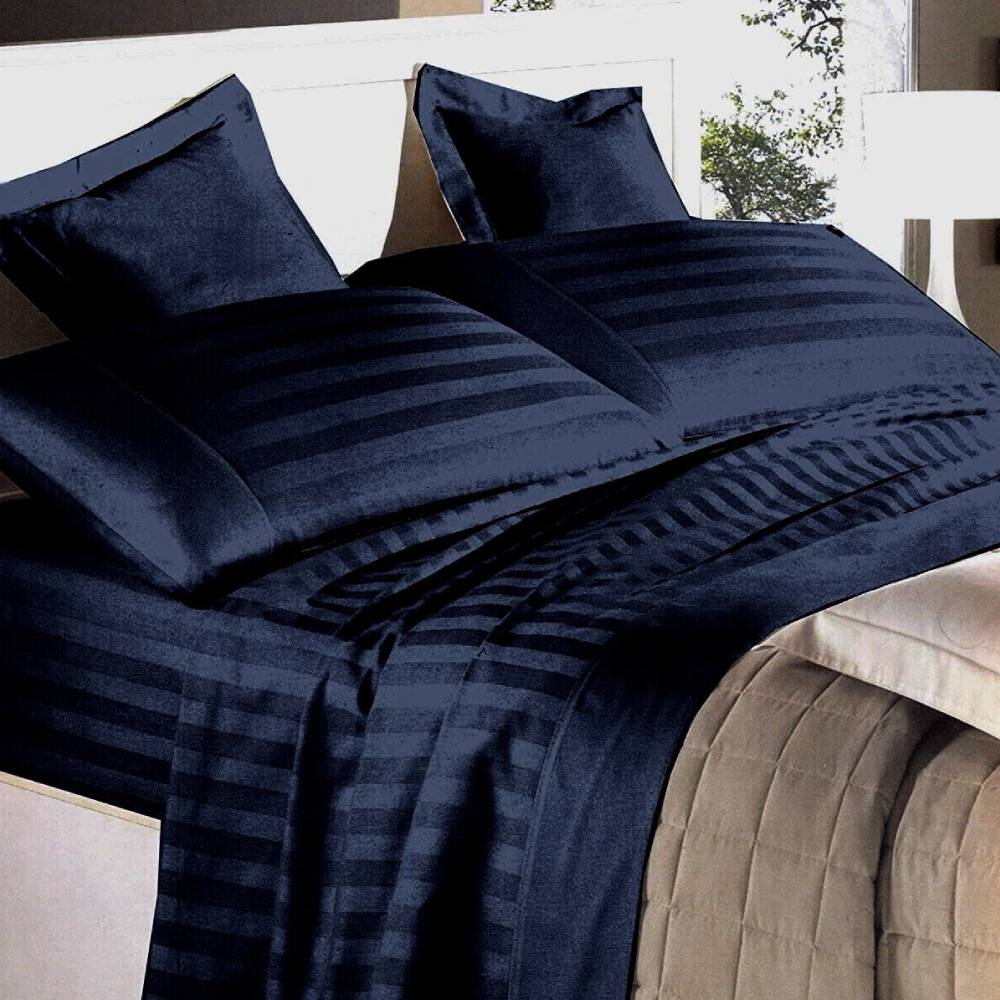 Lenzuola In Raso Di Poliestere Blu - Set Matrimoniale Con Lenzuolo Sopra 240x280, Sotto Con Angoli 180x200 E 2 Federe 50x80