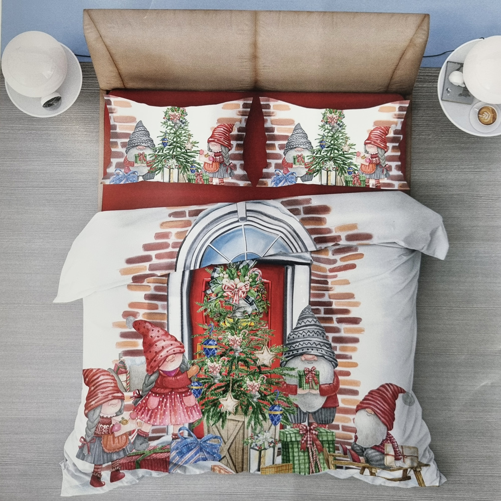 COMPLETO LENZUOLA COTONE GNOMI SHABBY NATALE BLU MATRIMONIALE